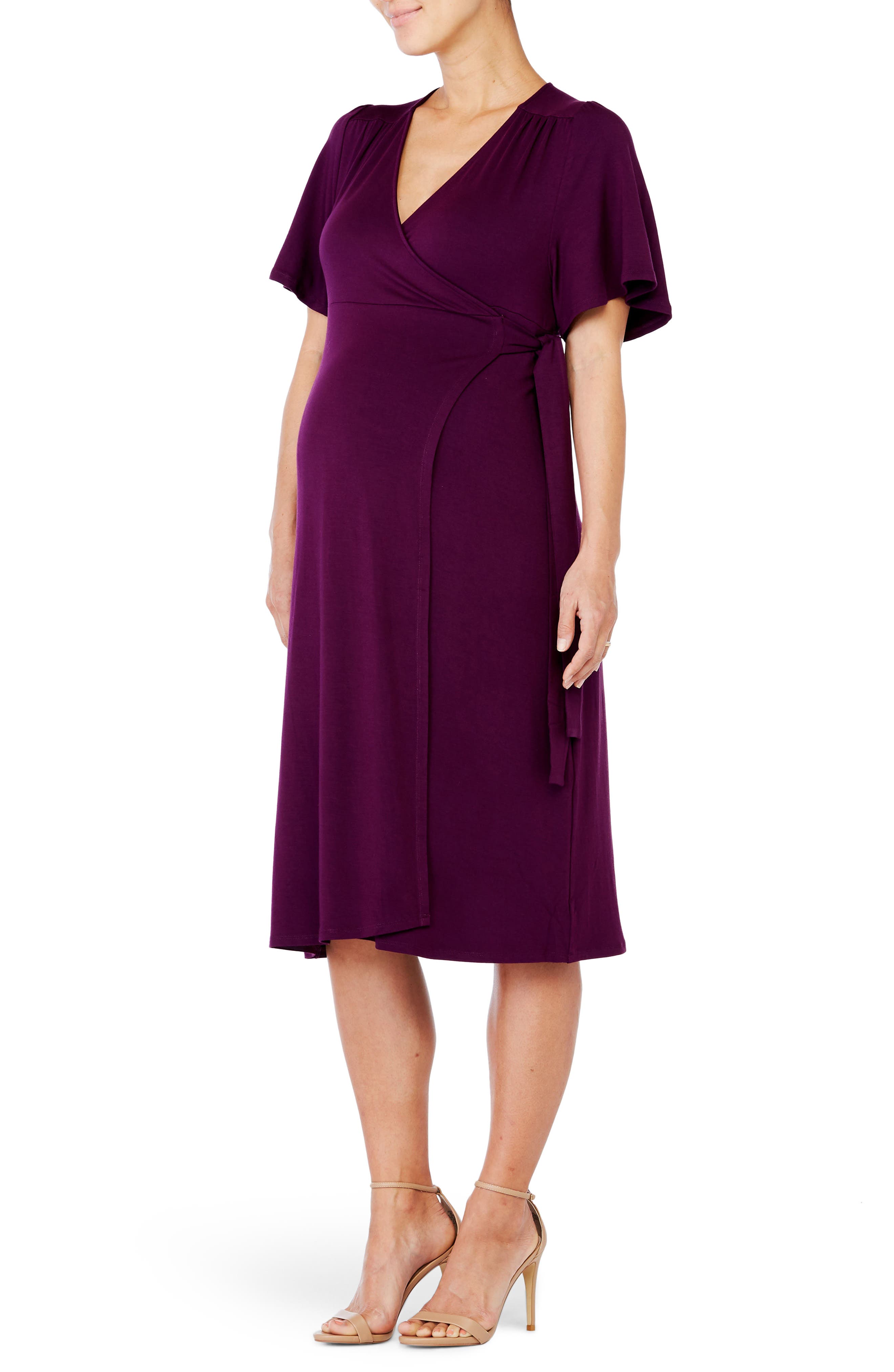 Ingrid & Isabel Flutter Sleeve Knit Wrap Maternity/nursing Dress, Purple