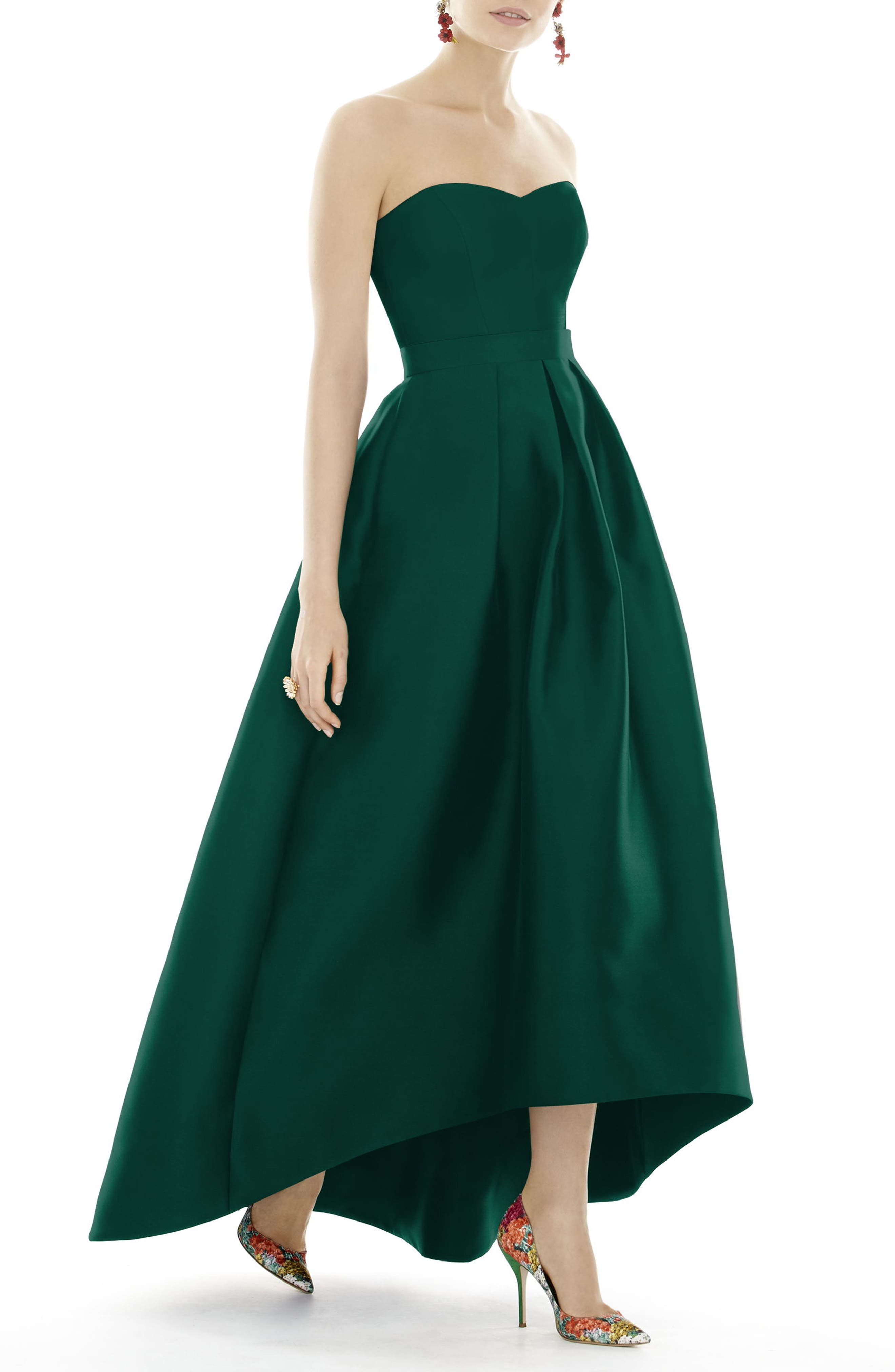 Alfred Sung Strapless High/low Satin Twill Ballgown, Green