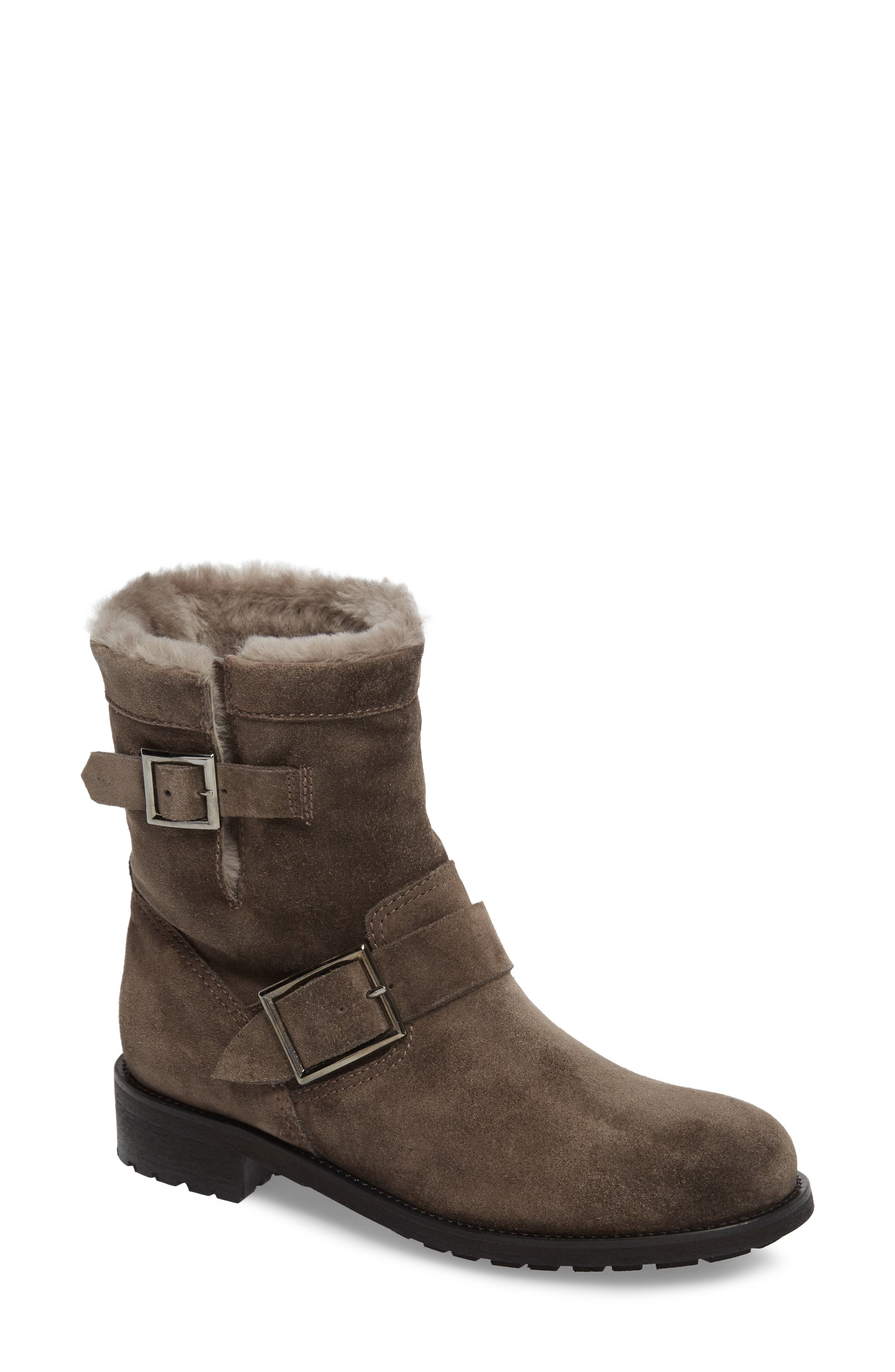 Jimmy Choo Genuine Shearling Moto Boot - Grey