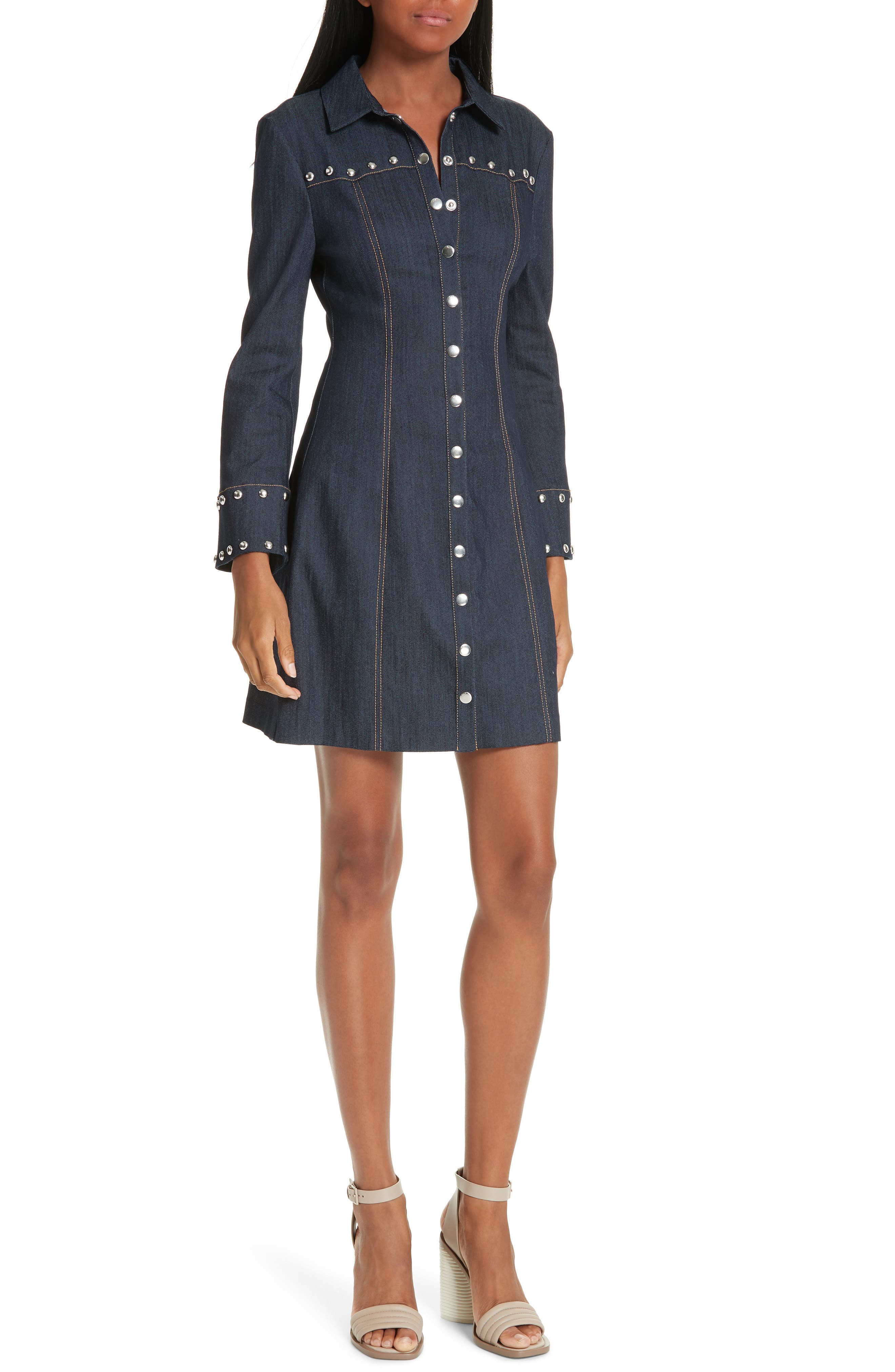 Cinq A Sept Katia Studded Denim Minidress, Blue