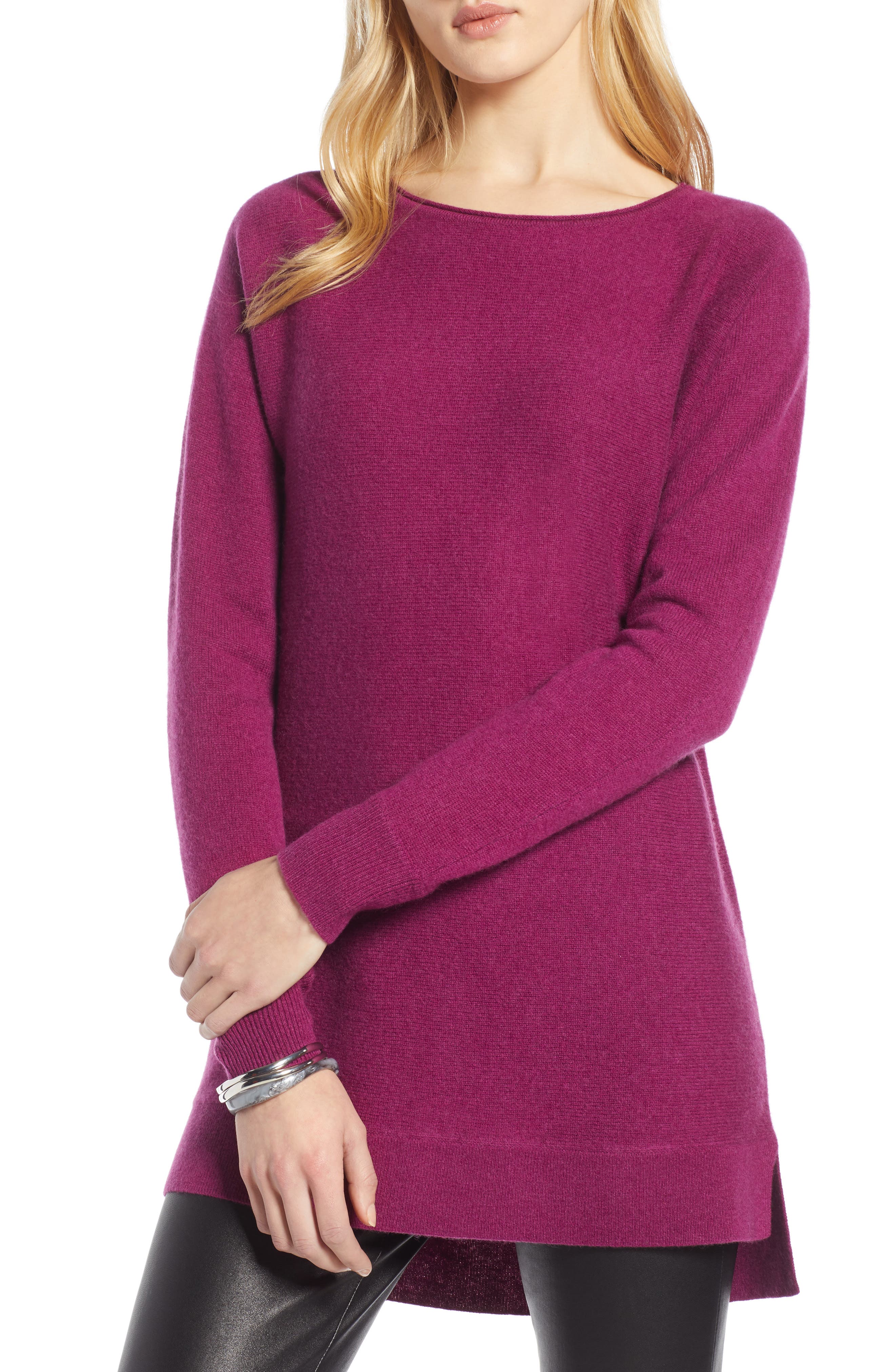 Petite Halogen High/low Wool & Cashmere Tunic Sweater, Purple