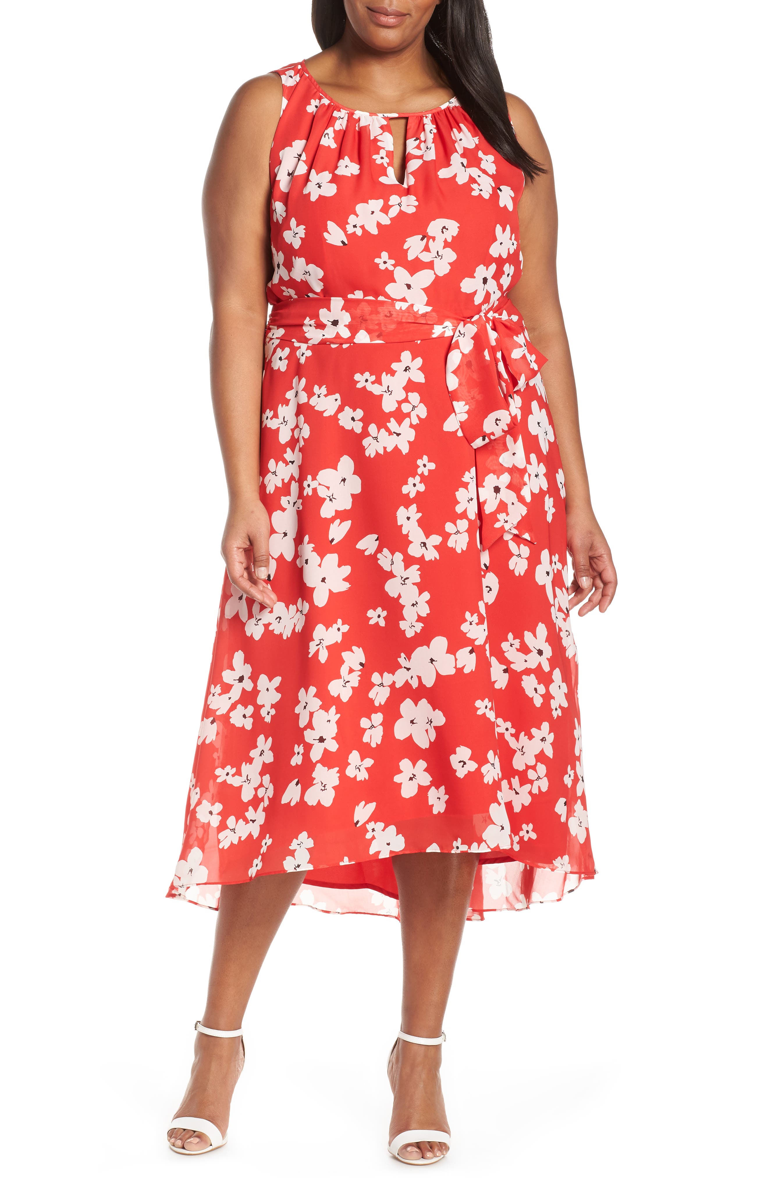 Plus Size Tahari Sleeveless Printed High/low Maxi Dress, Red