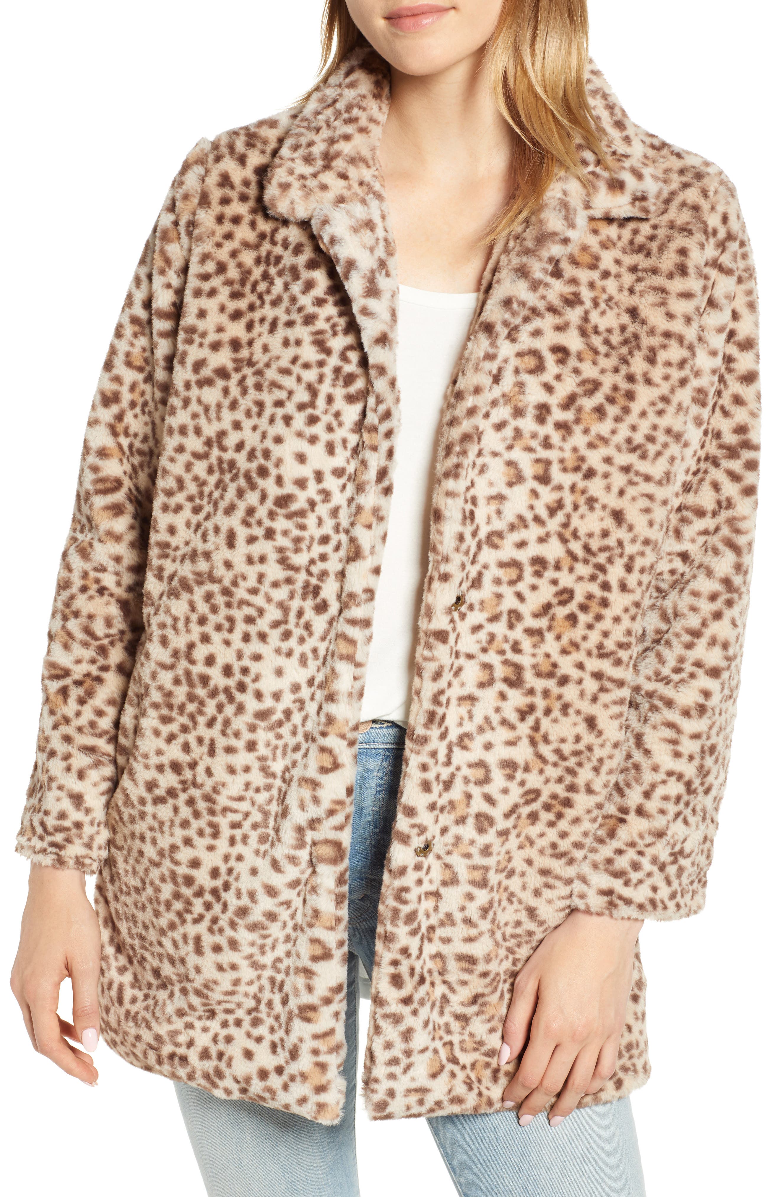 Wit & Wisdom Faux Leopard Fur Coat, Beige