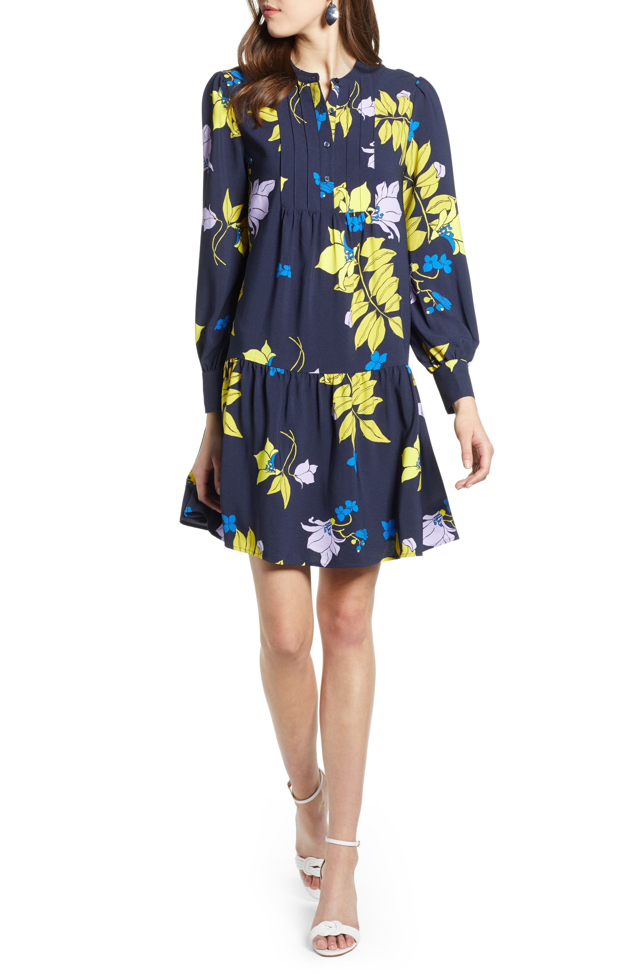 Halogen Pintuck Detail Shift Dress, Blue