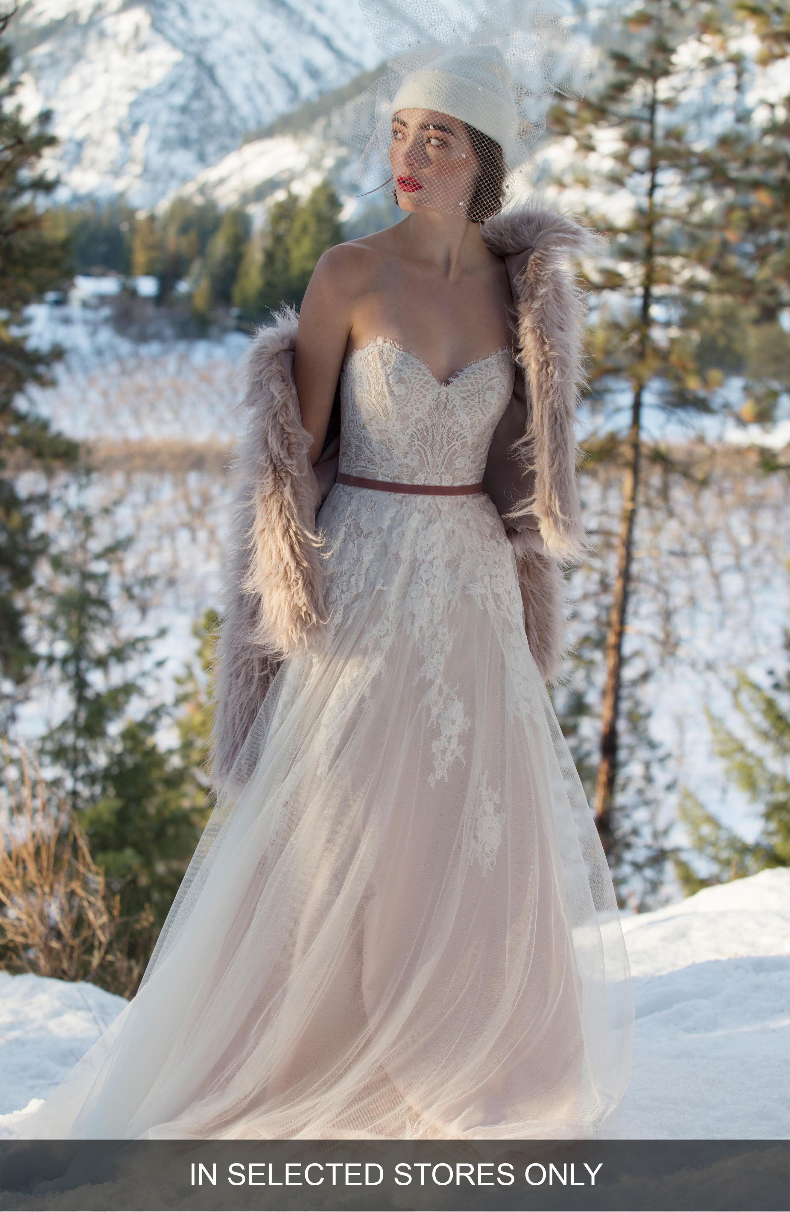 Willowby Geranium Strapless Lace & Tulle Ballgown, Size - Pink