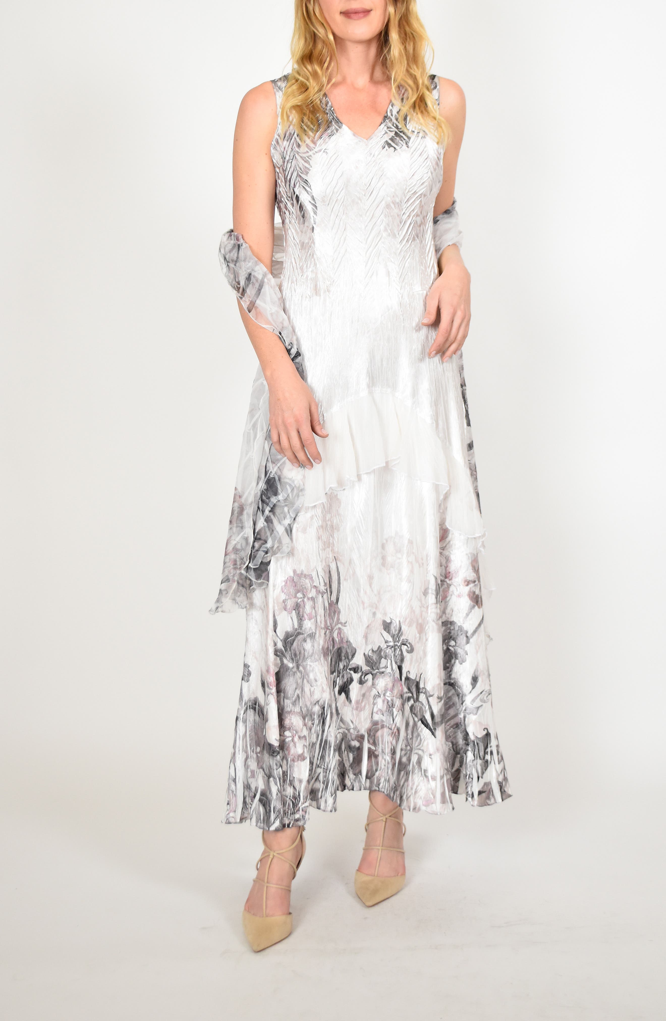 Petite Komarov Charmeuse Dress With Wrap, Grey