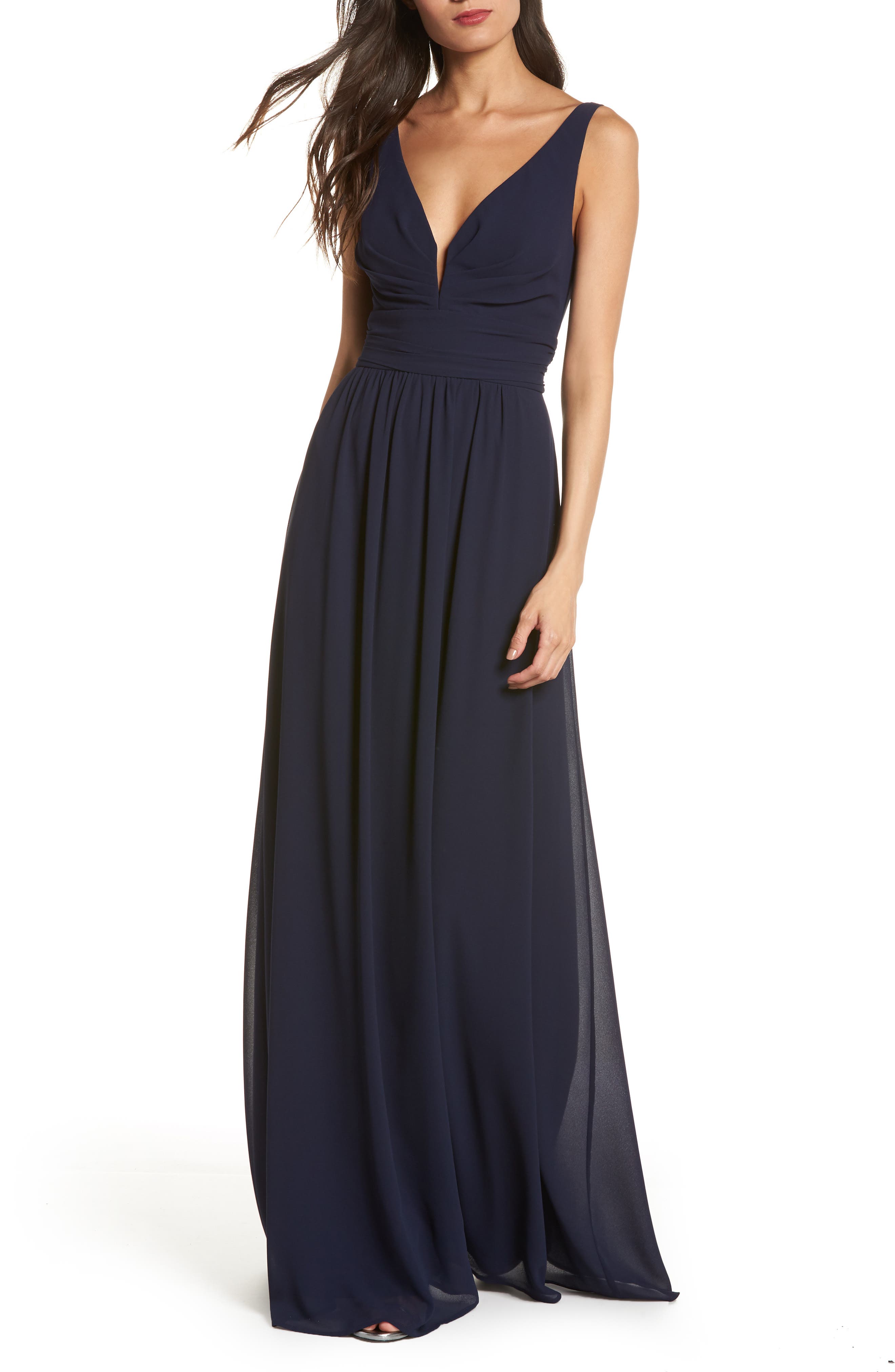 Lulus V-Neck Chiffon Gown, Blue
