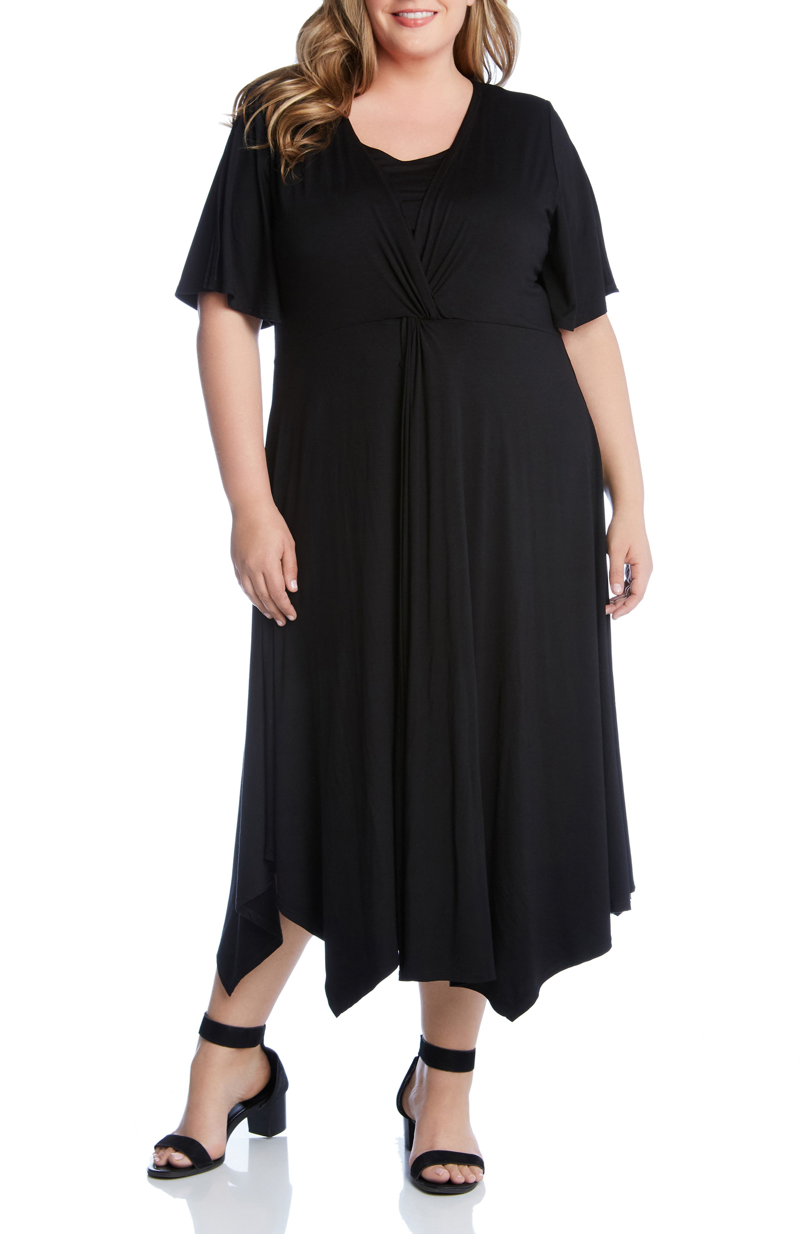 Plus Size Karen Kane Asymmetrical Twist Front Maxi Dress, Black