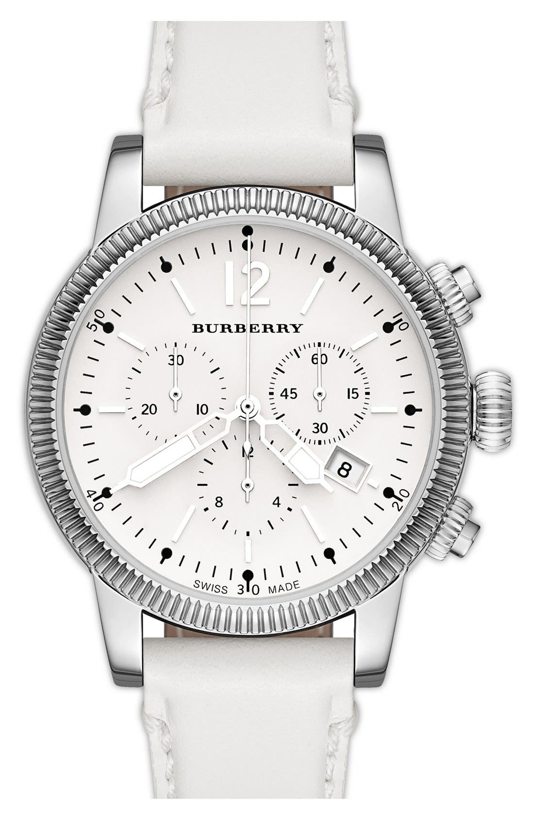 Burberry Round Leather Strap Watch, 42mm Nordstrom