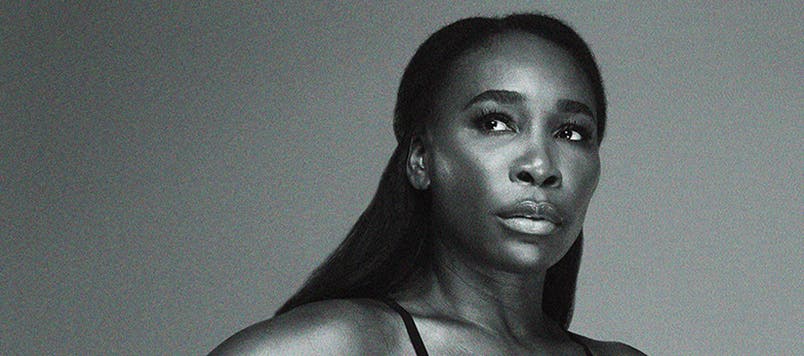 Black and white image of tennis champion Venus Williams.