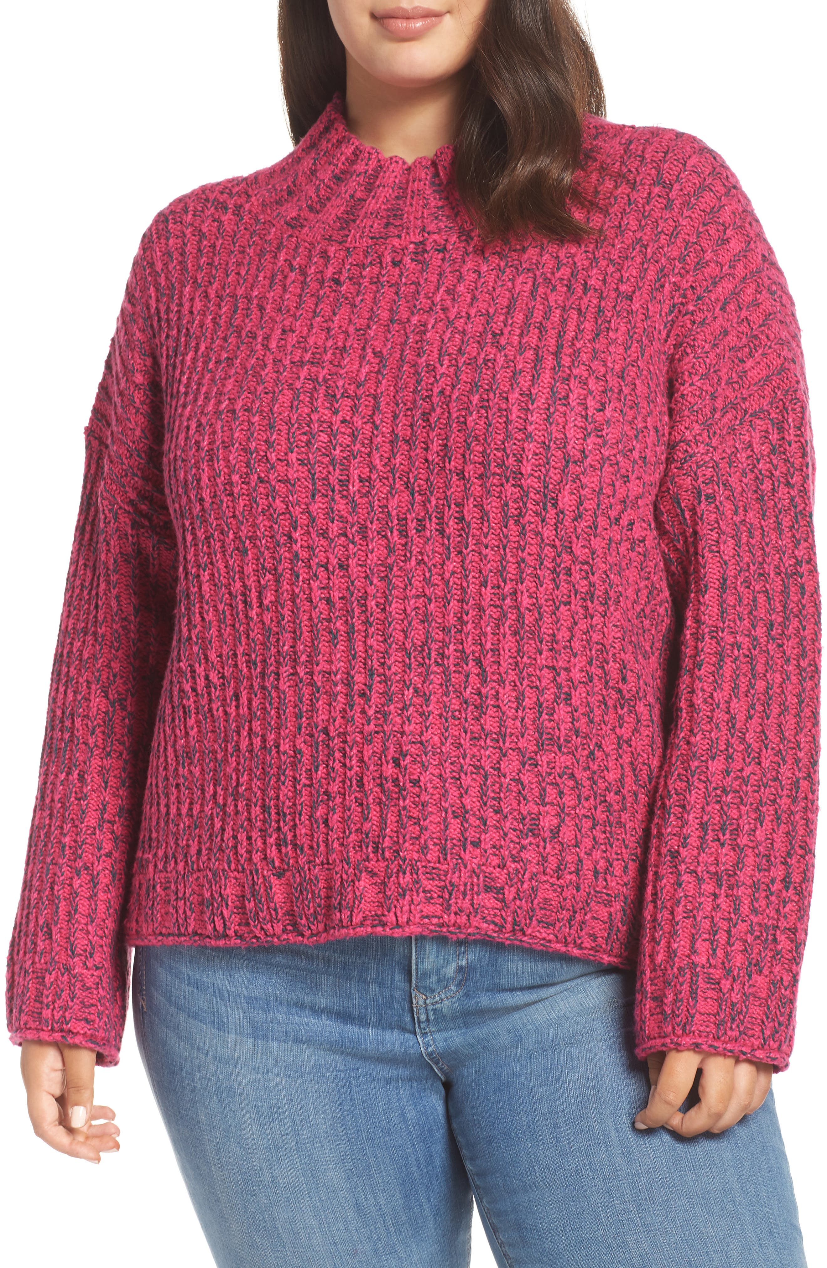 Plus Size Bp. Cozy Stitch Mock Neck Sweater, Pink