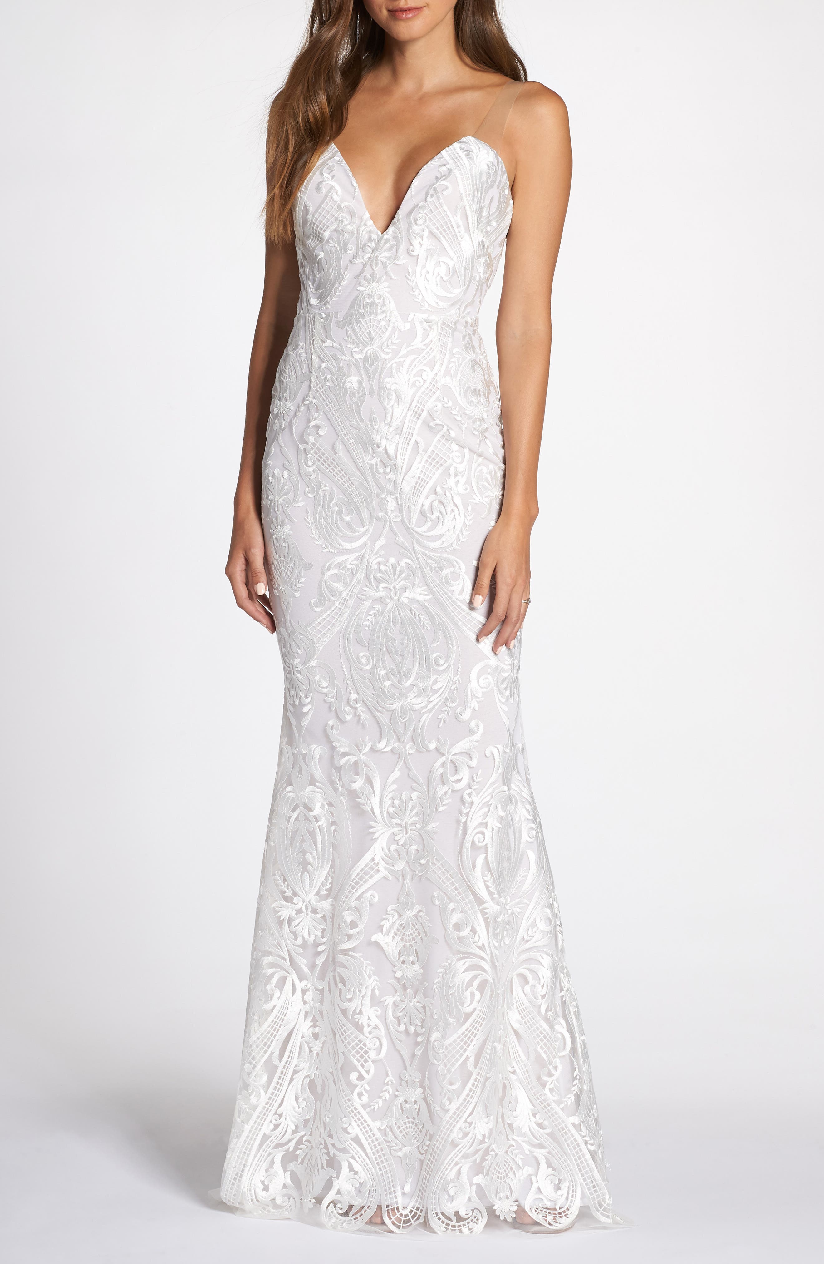 Noel And Jean By Katie May My Lady Embroidered Illusion Strapless Wedding Dress, Ivory
