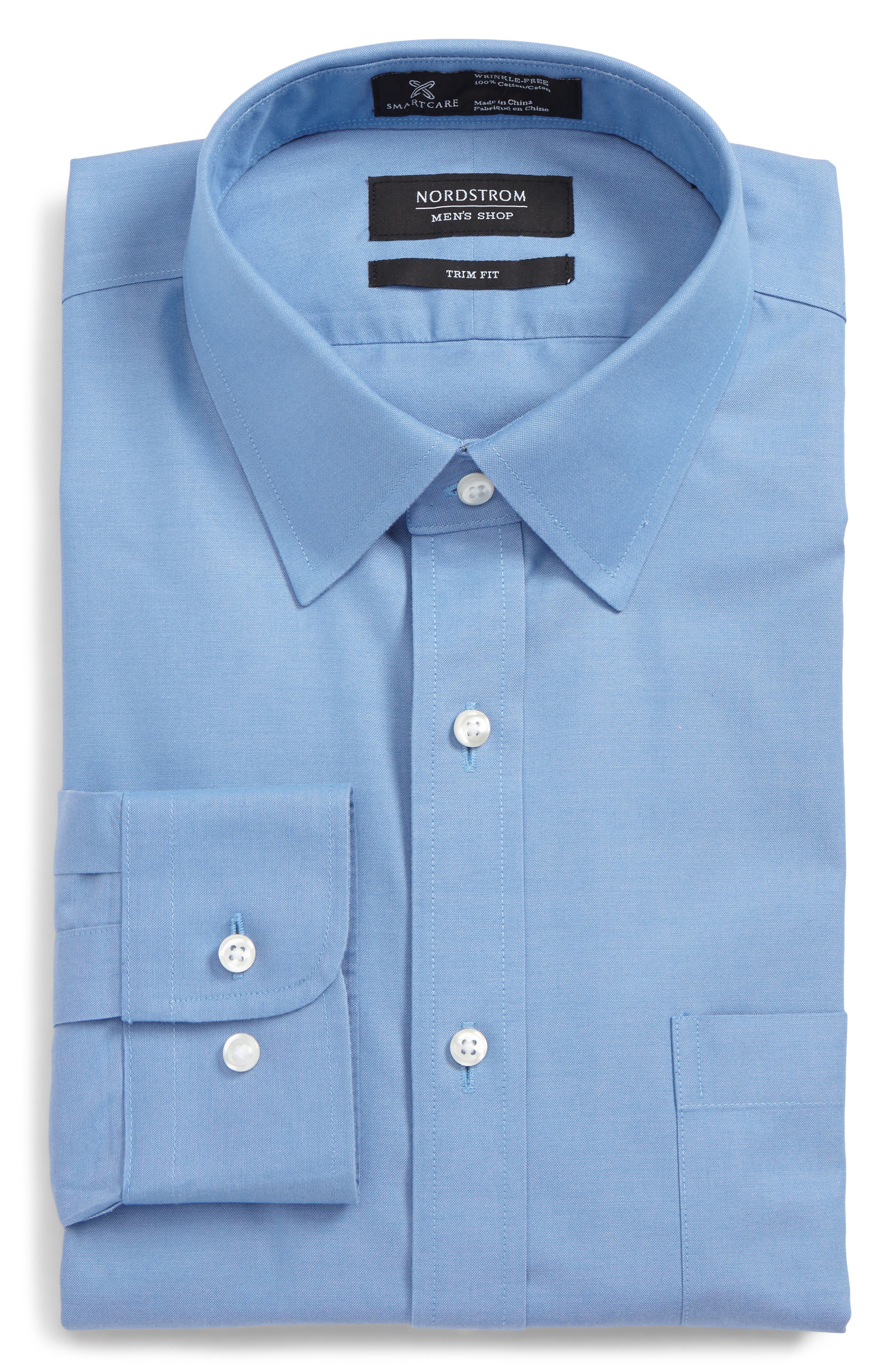 Nordstrom Shop Smartcare(TM) Trim Fit Solid Dress Shirt, 5.5 34/35 - Blue