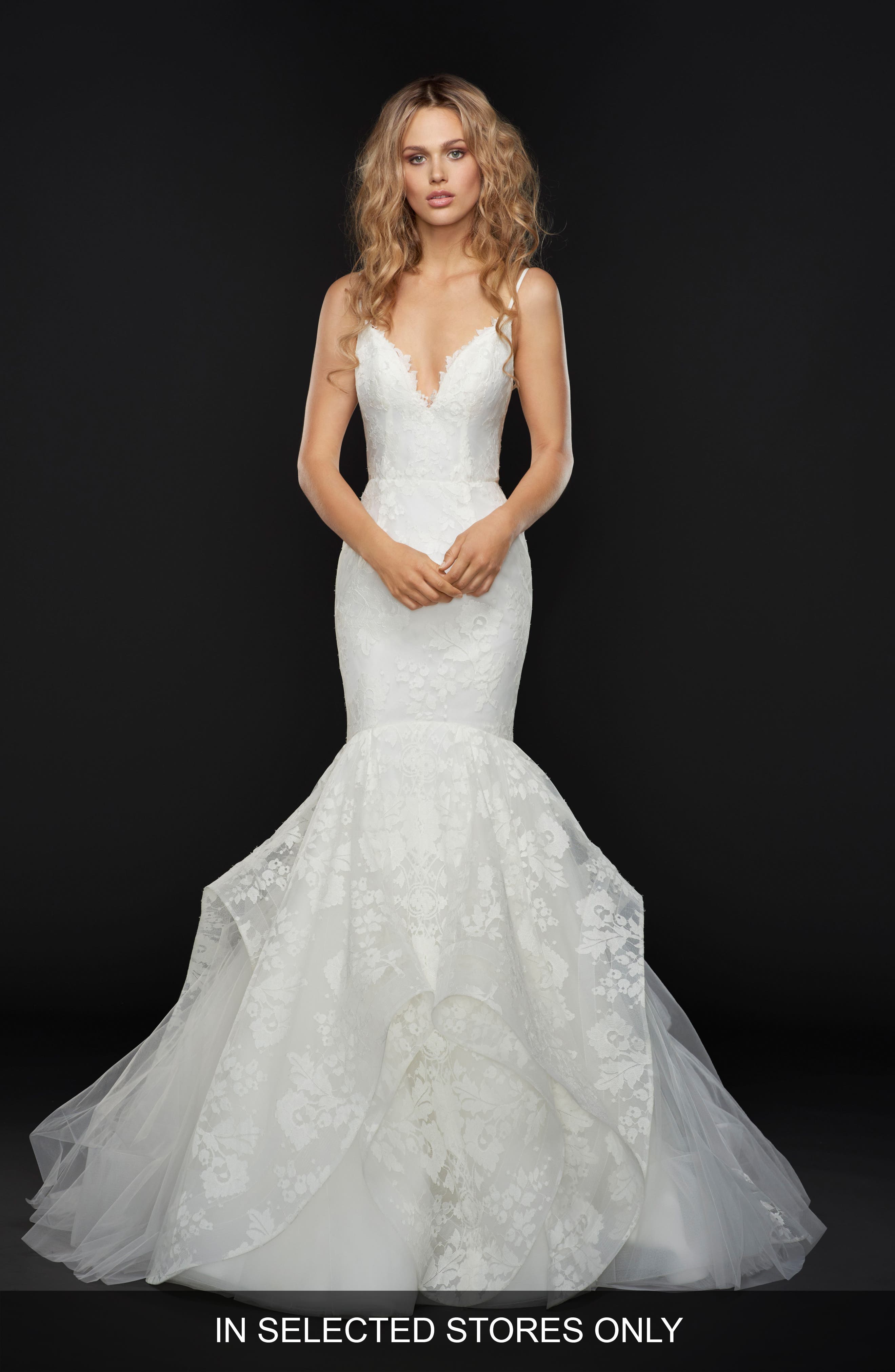 Hayley Paige Park Spaghetti Strap Lace Mermaid Gown, Size IN STORE ONLY - Ivory