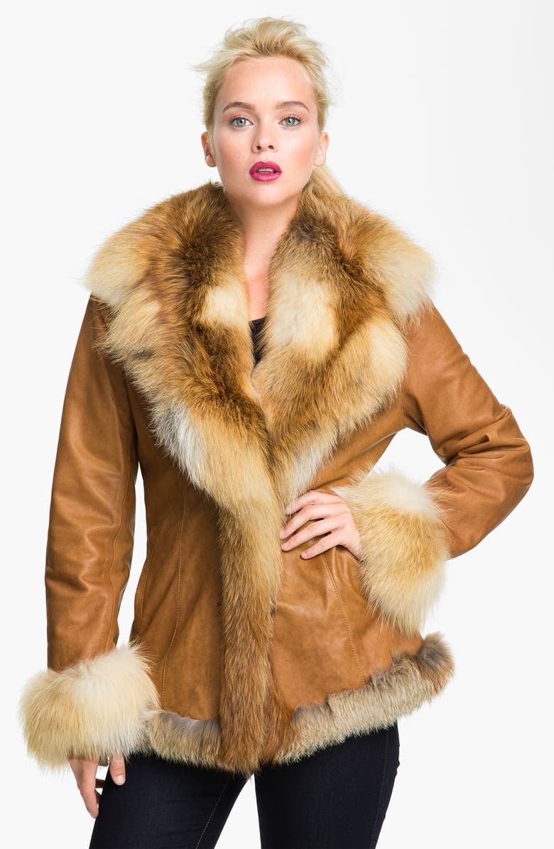 Chosen Furs Lambskin Leather Coat with Fox Fur Trim | Nordstrom