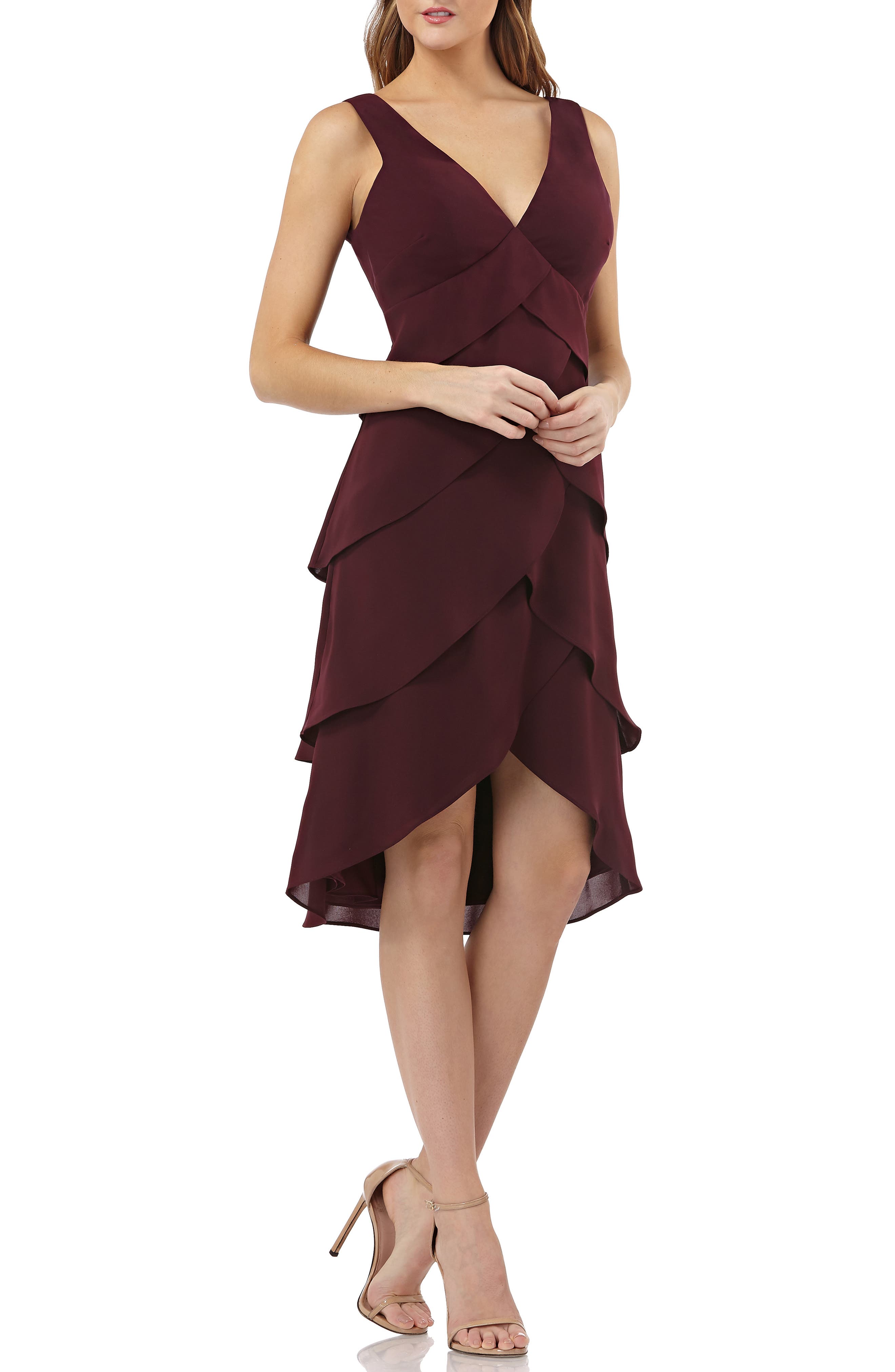 Js Collections Layered Crepe Cocktail Dress