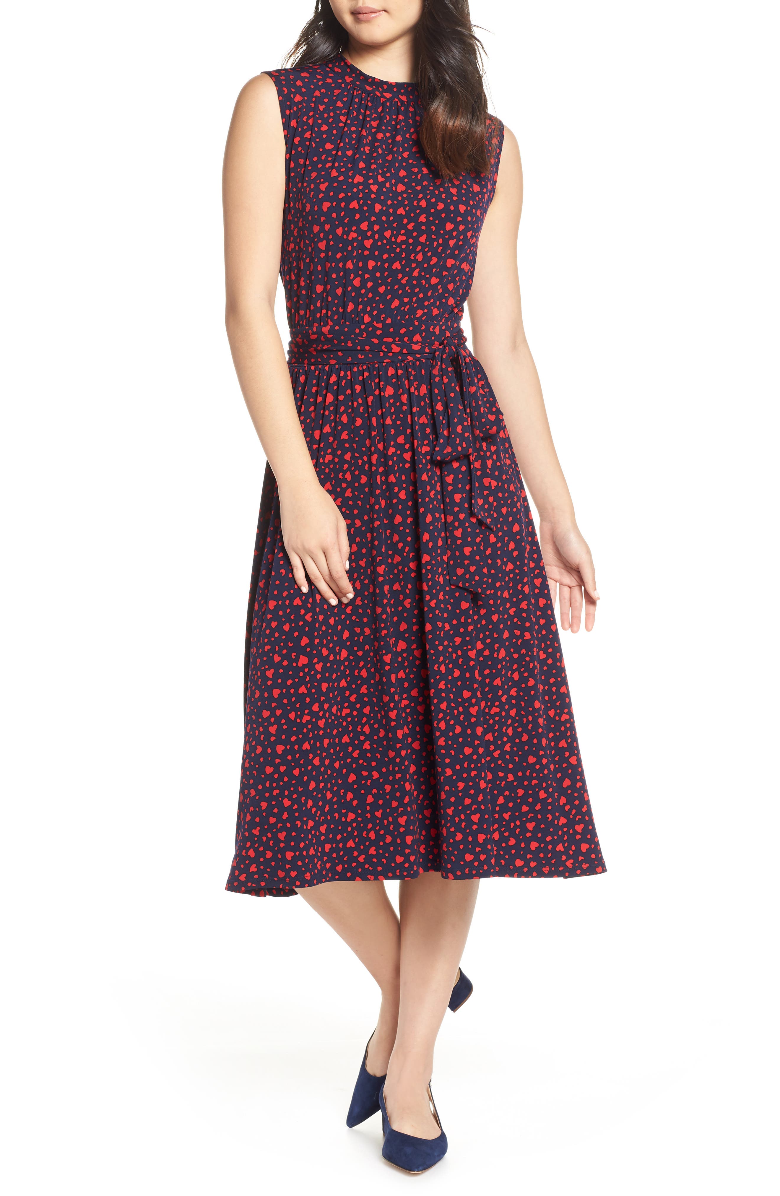 Leota Mindy Shirred Midi Dress, Blue