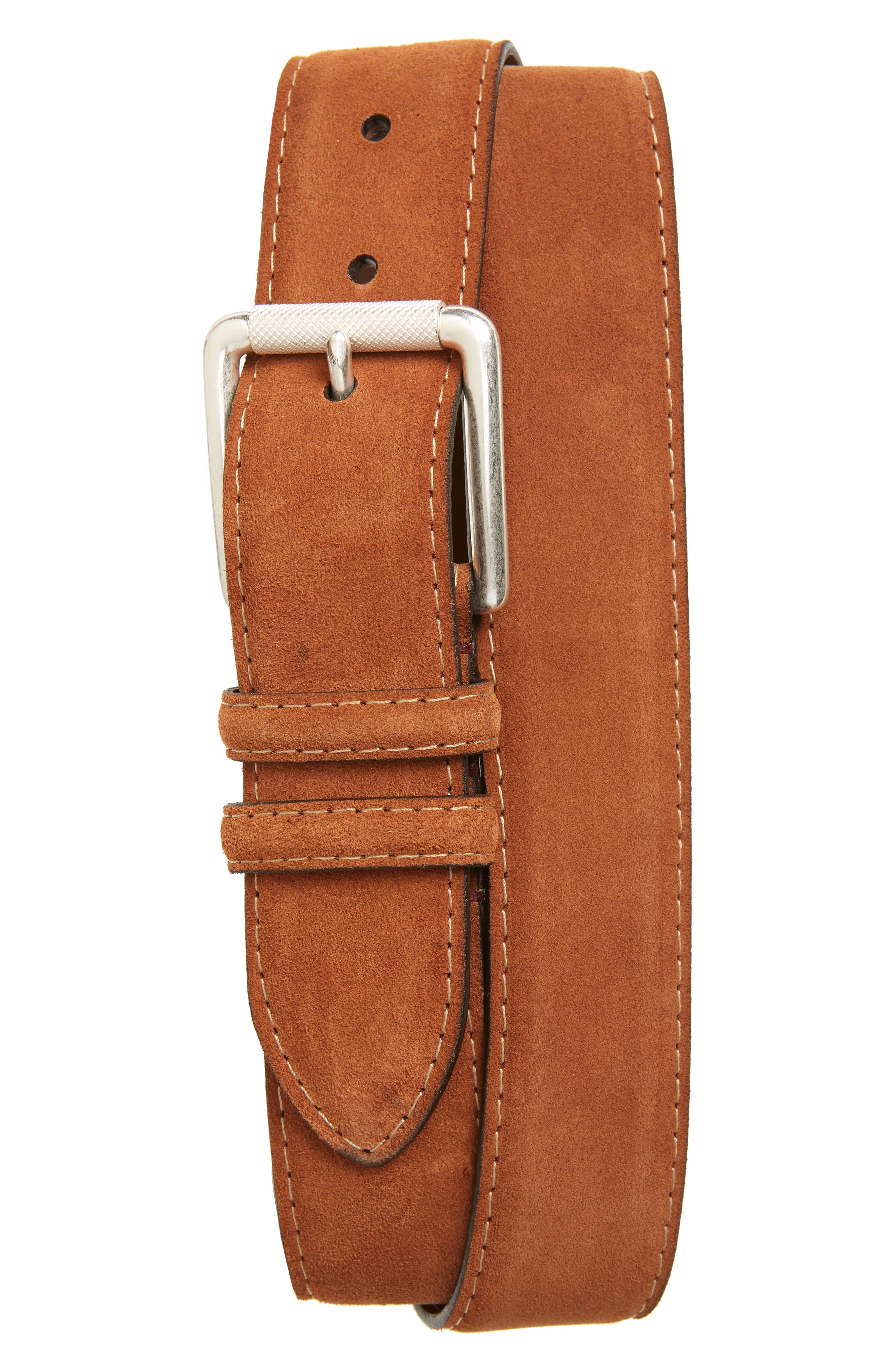 Torino Calfskin Suede Belt, Walnut