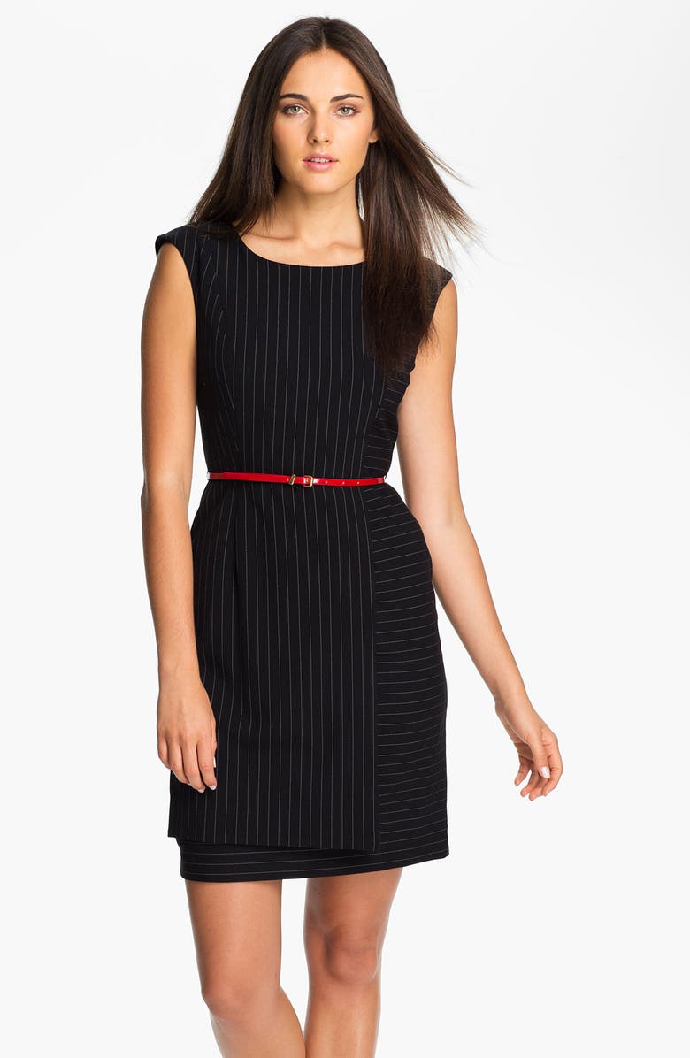Calvin Klein Contrast Pinstripe Belted Sheath Dress | Nordstrom