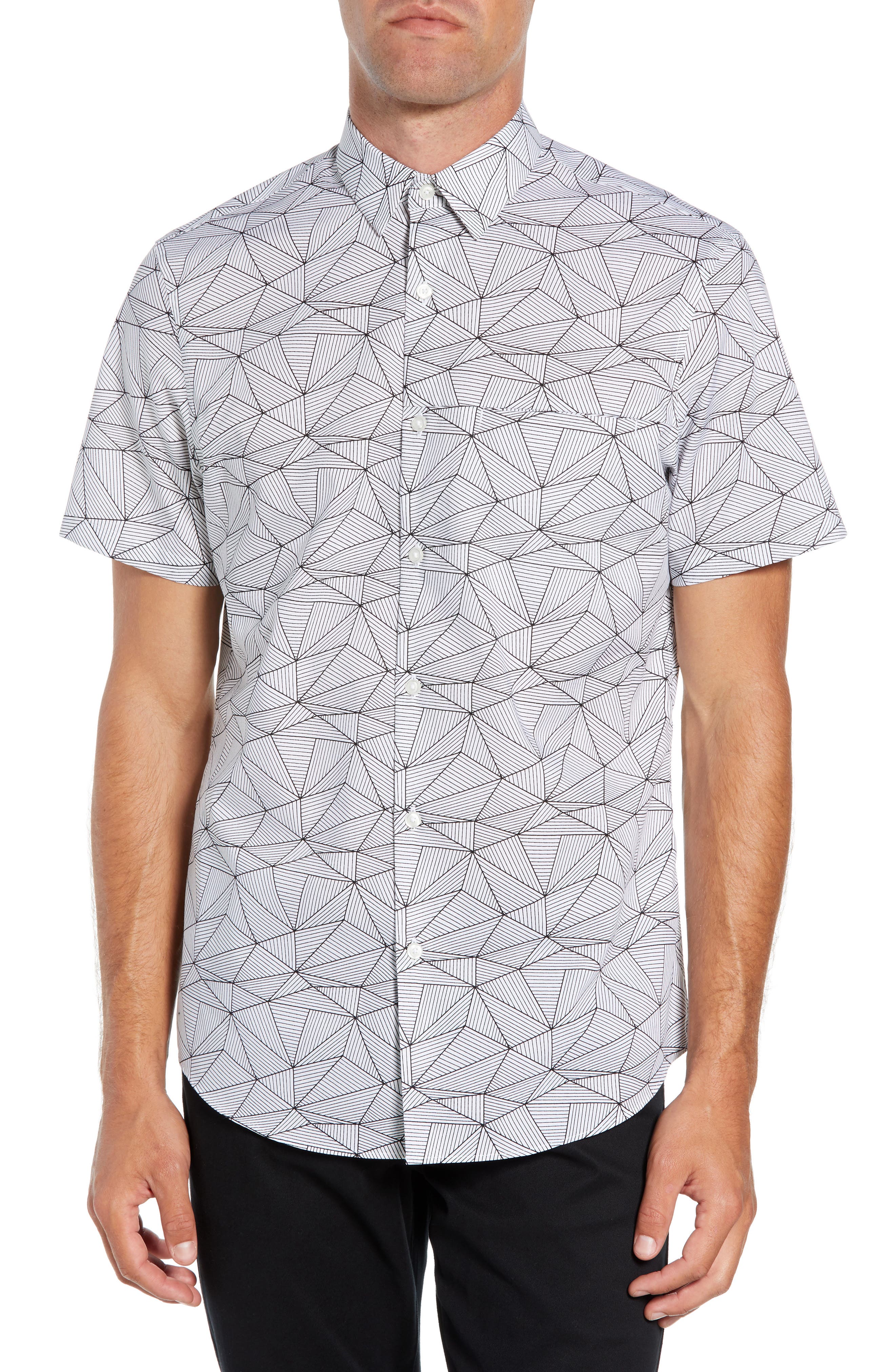 Calibrate Slim Fit Linear Print Non-Iron Sport Shirt