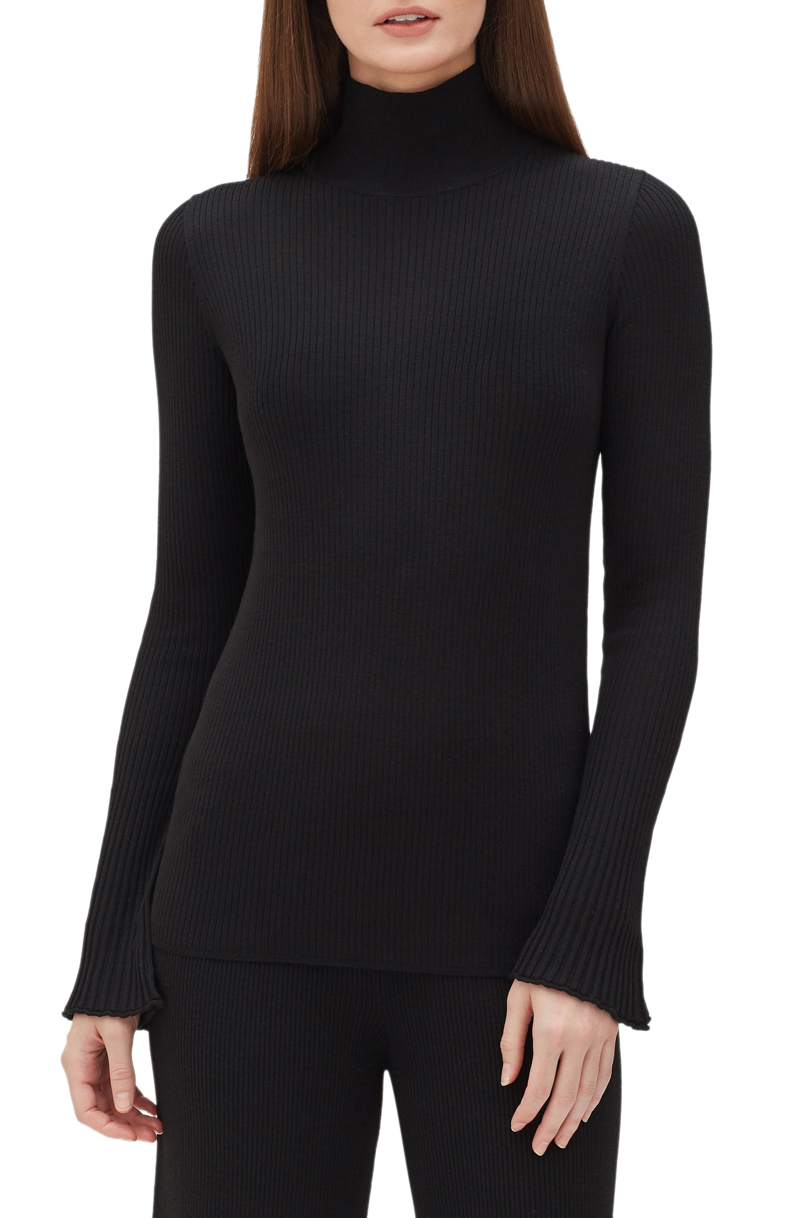 Lafayette 148 New York Rib Knit Merino Wool Sweater, Black
