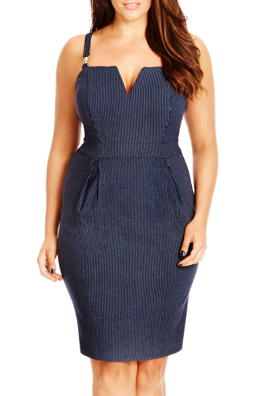 City Chic Pinstripe Notch Neck Sheath Dress (Plus Size) Nordstrom
