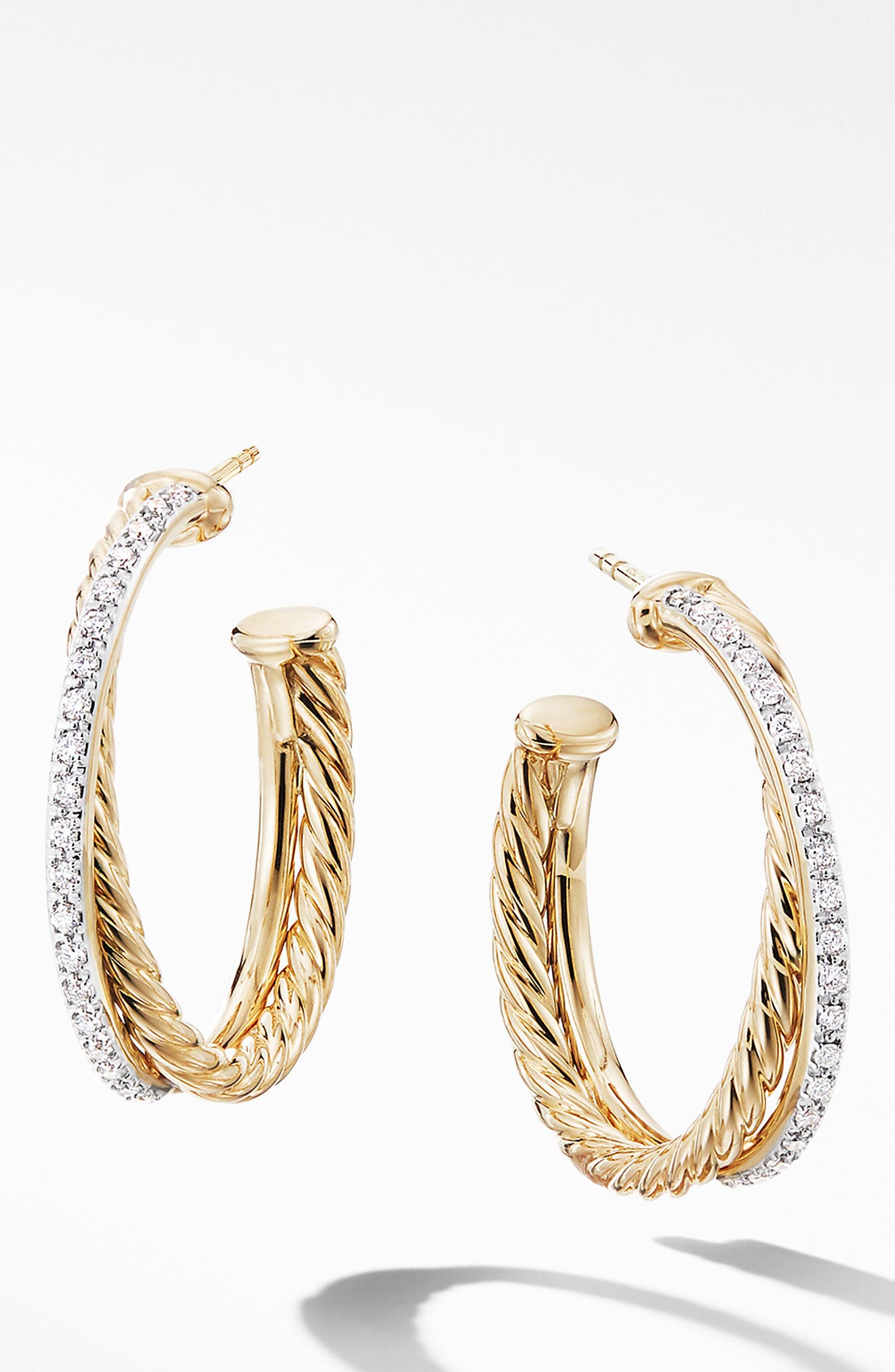 David Yurman Medium Crossover Hoop Earrings with Diamonds