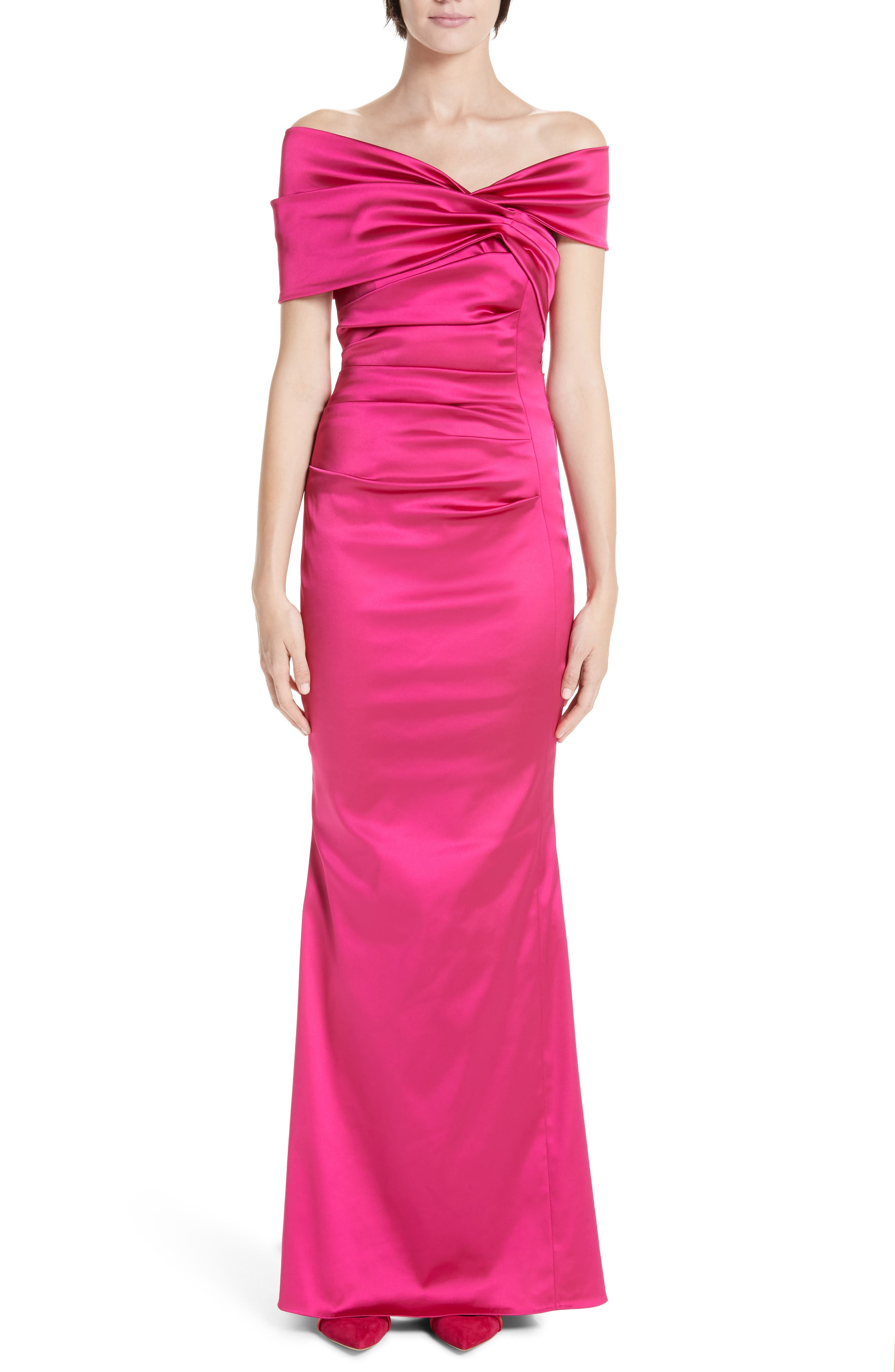 Talbot Runhof Off The Shoulder Duchess Satin Gown