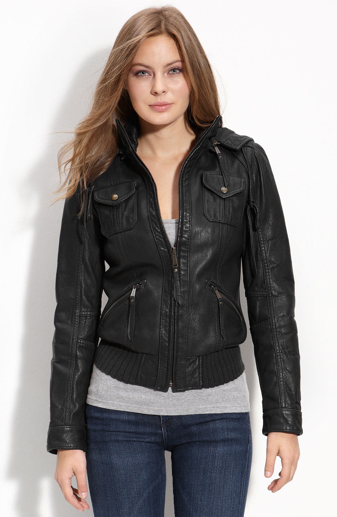 MICHAEL Michael Kors Hooded Leather Bomber Jacket Nordstrom