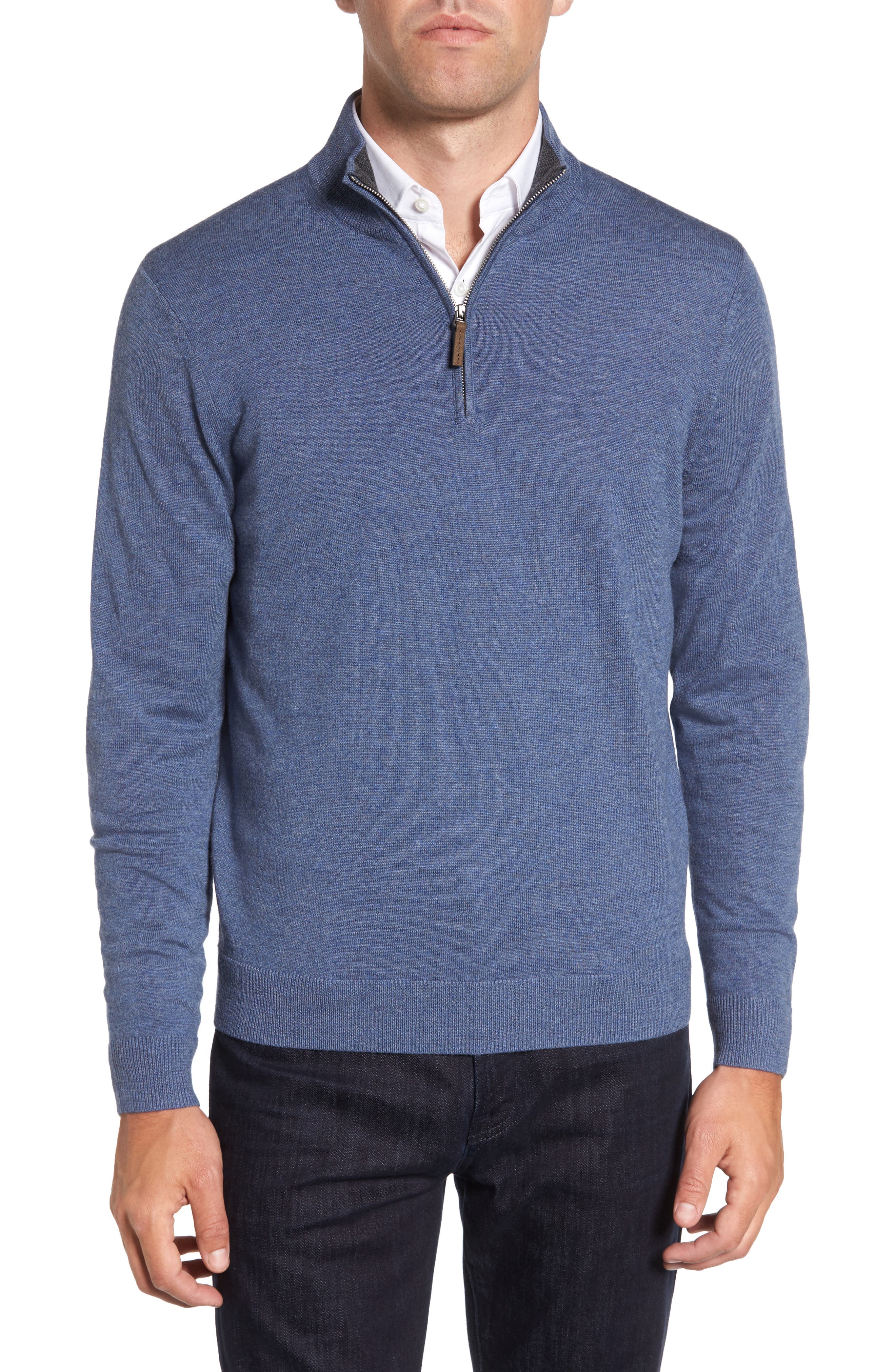 Nordstrom Shop Quarter Zip Wool Pullover, Blue