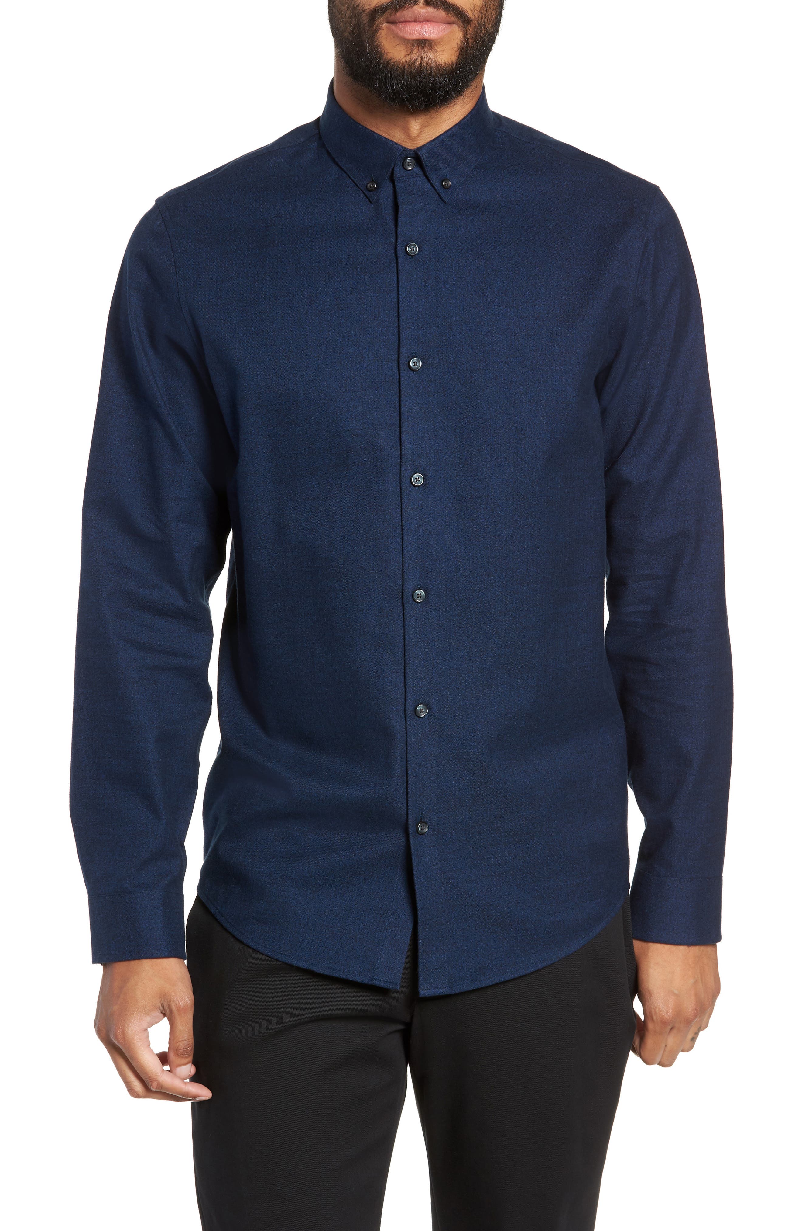 Calibrate Slim Fit Mini Collar Melange Sport Shirt, Blue
