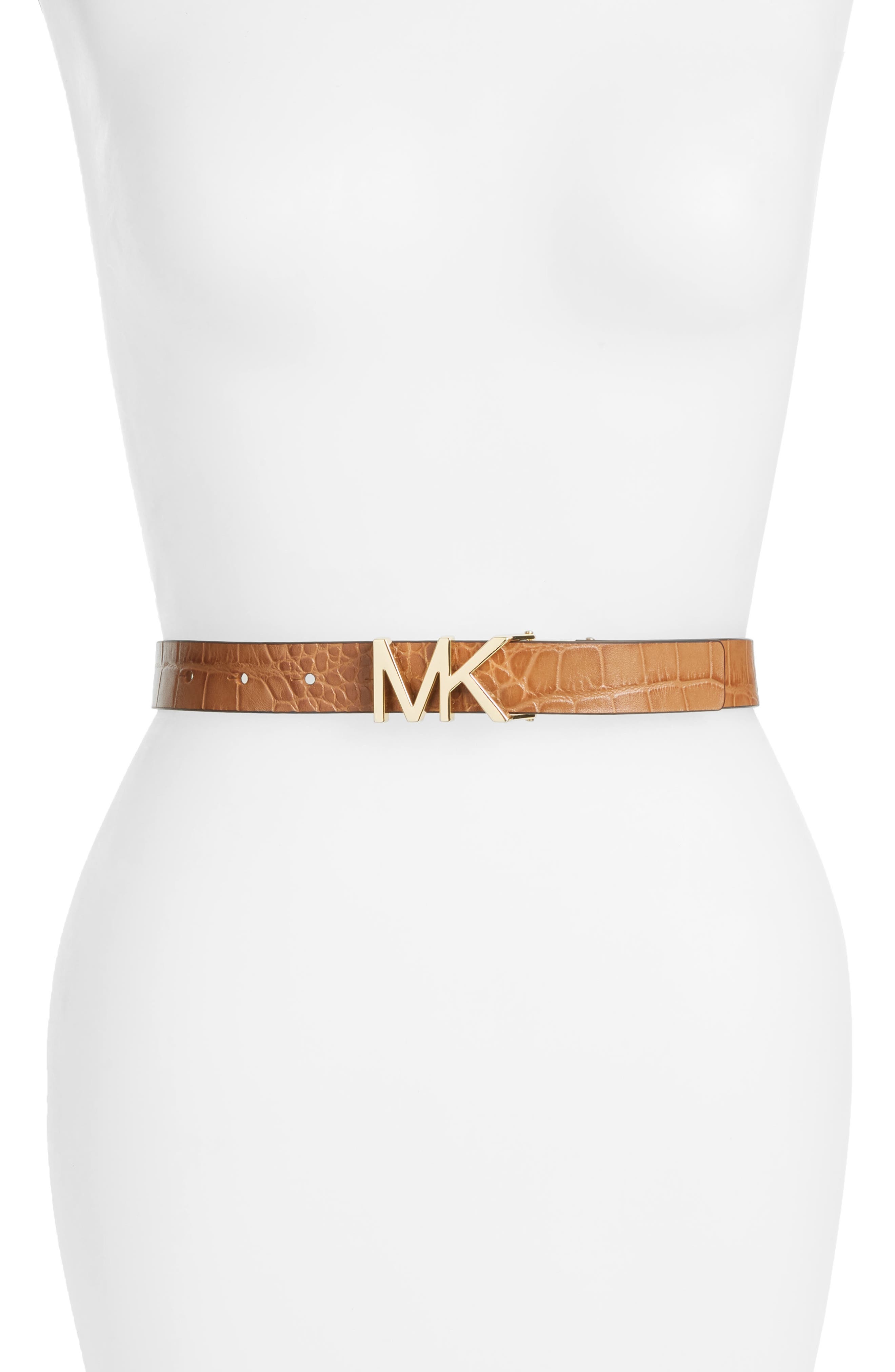 Michael Michael Kors Croc Embossed Leather Belt, Acorn / Olive/ Lt Pol Gold