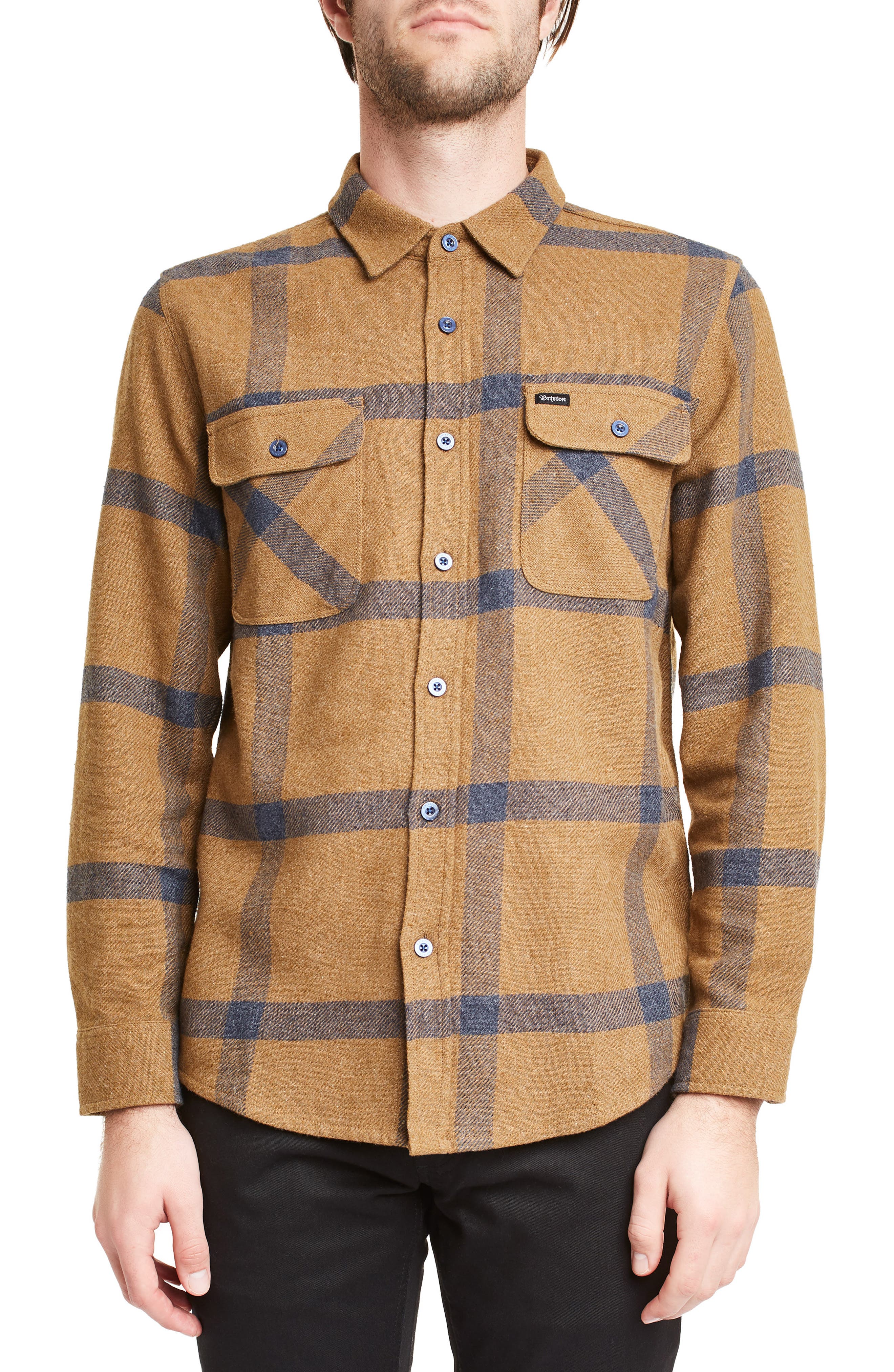 Brixton Bowery Plaid Flannel Shirt, Brown