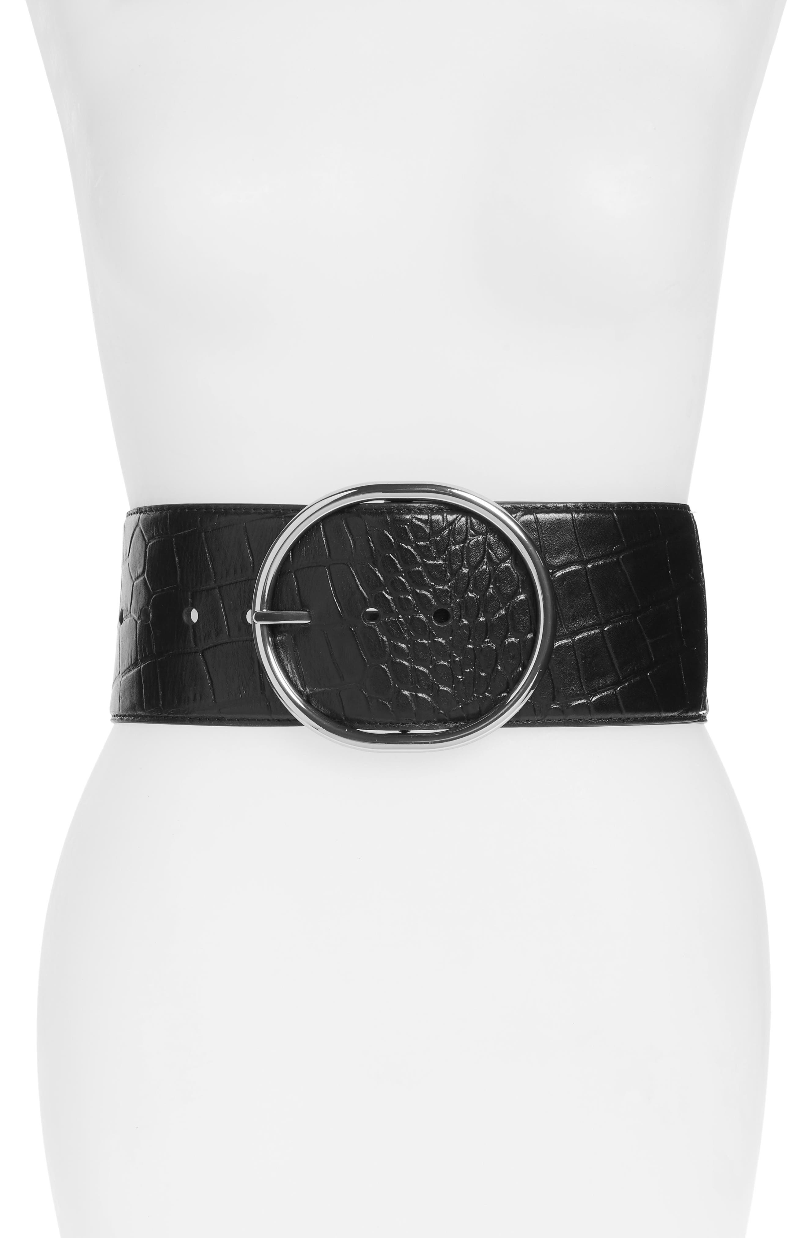 Michael Michael Kors Croc Embossed Leather Belt, Black