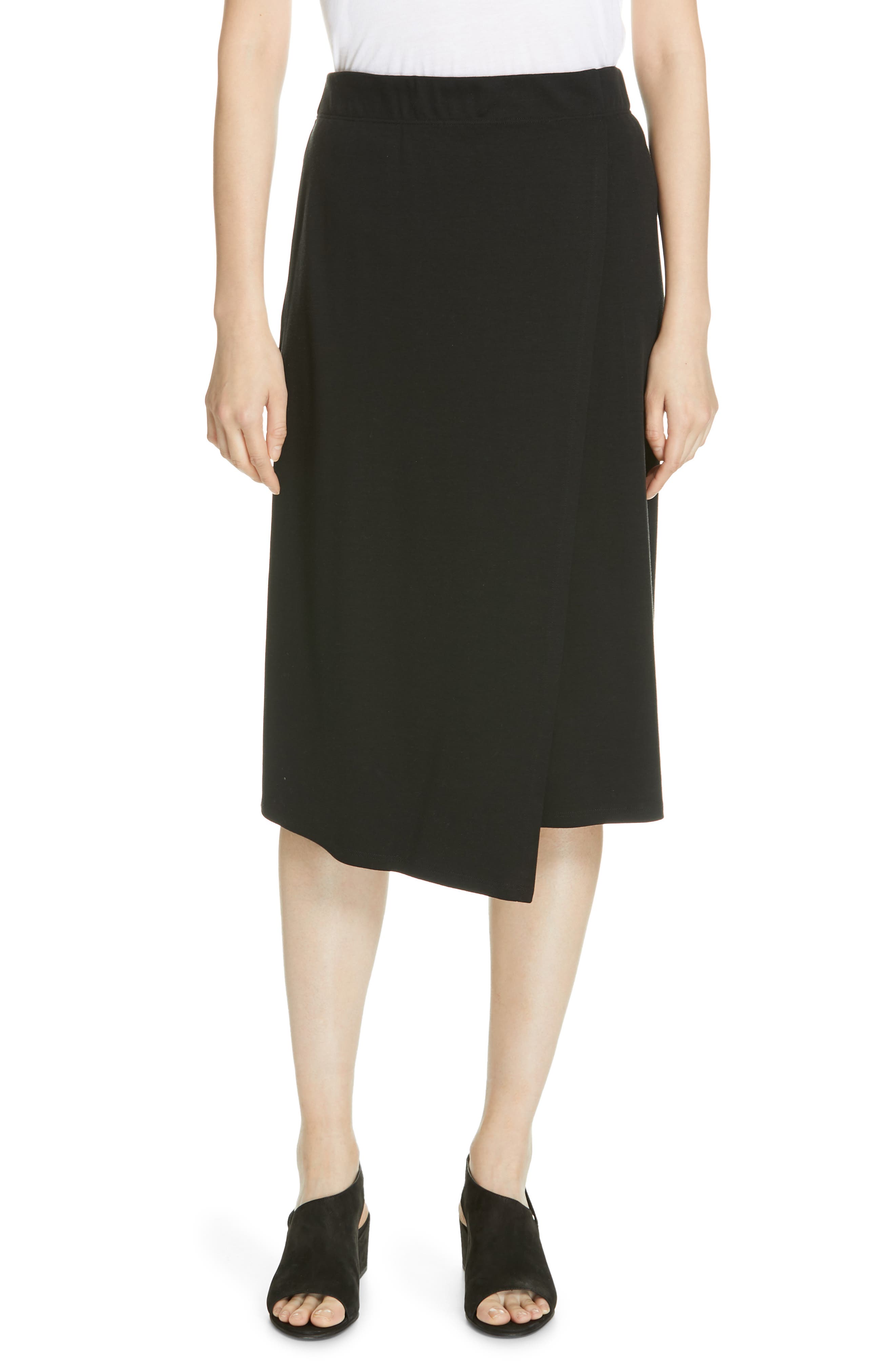 Eileen Fisher Faux Wrap Knit Skirt, Black