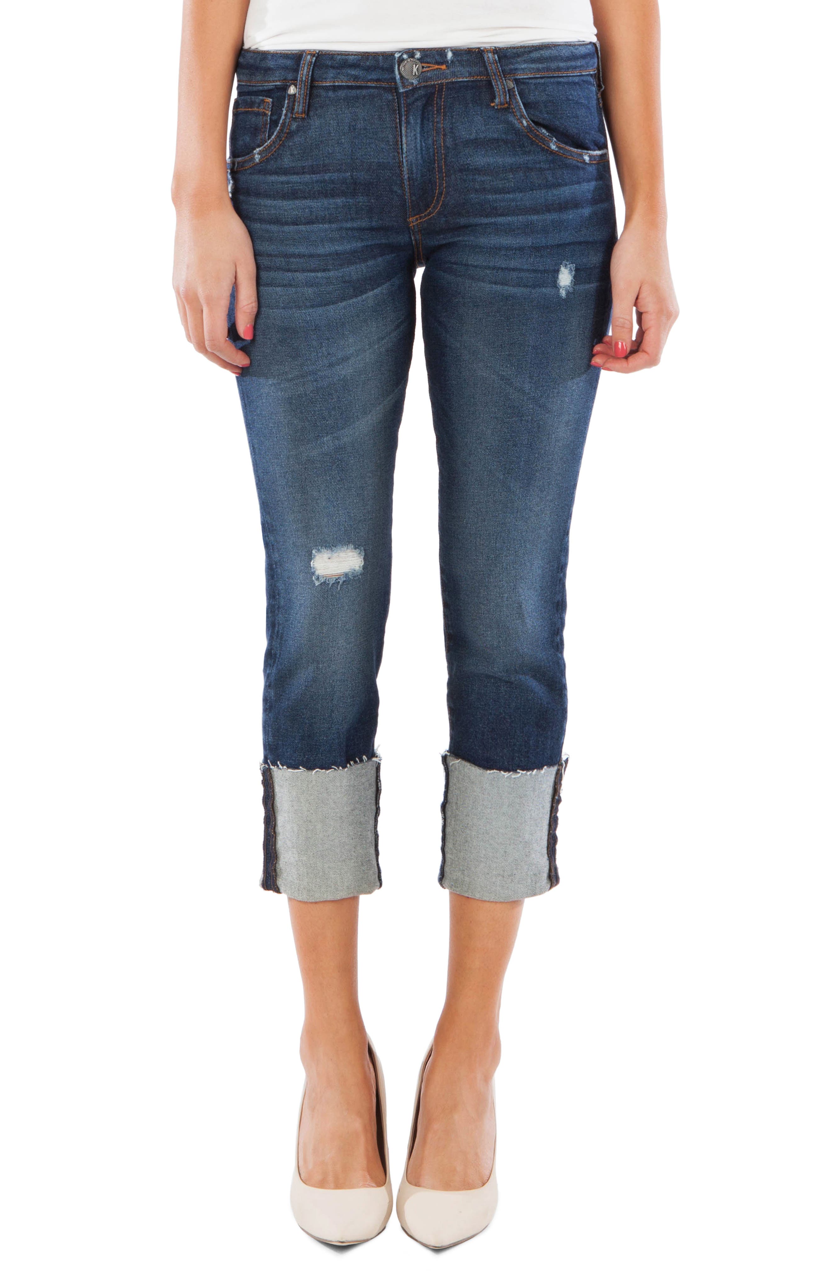 Kut From The Kloth Bella Wide Cuff Crop Straight Leg Jeans, Blue