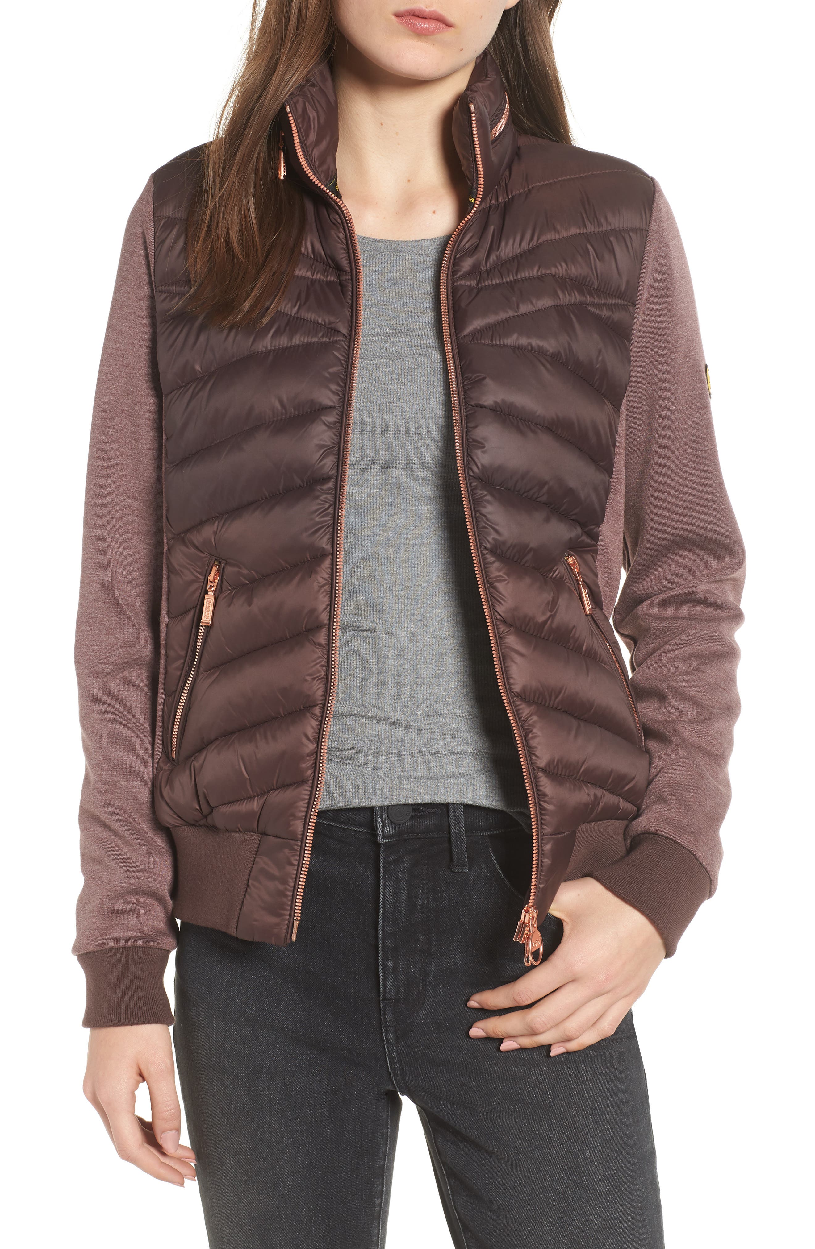 Barbour International Grandstand Hybrid Quilted Jacket, US / 8 UK - Brown