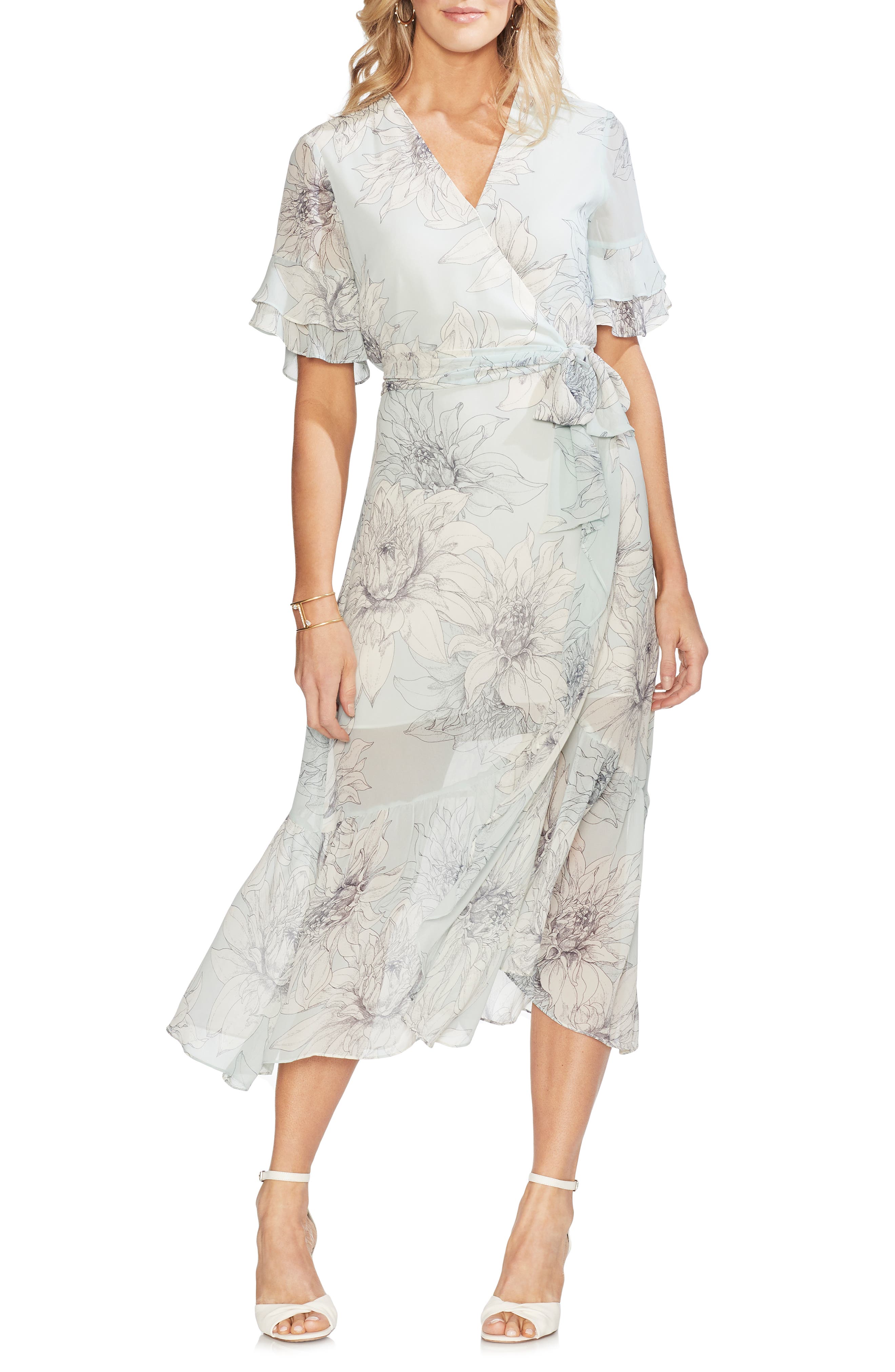 Vince Camuto Blossoms Tiered Ruffle Midi Dress, Green