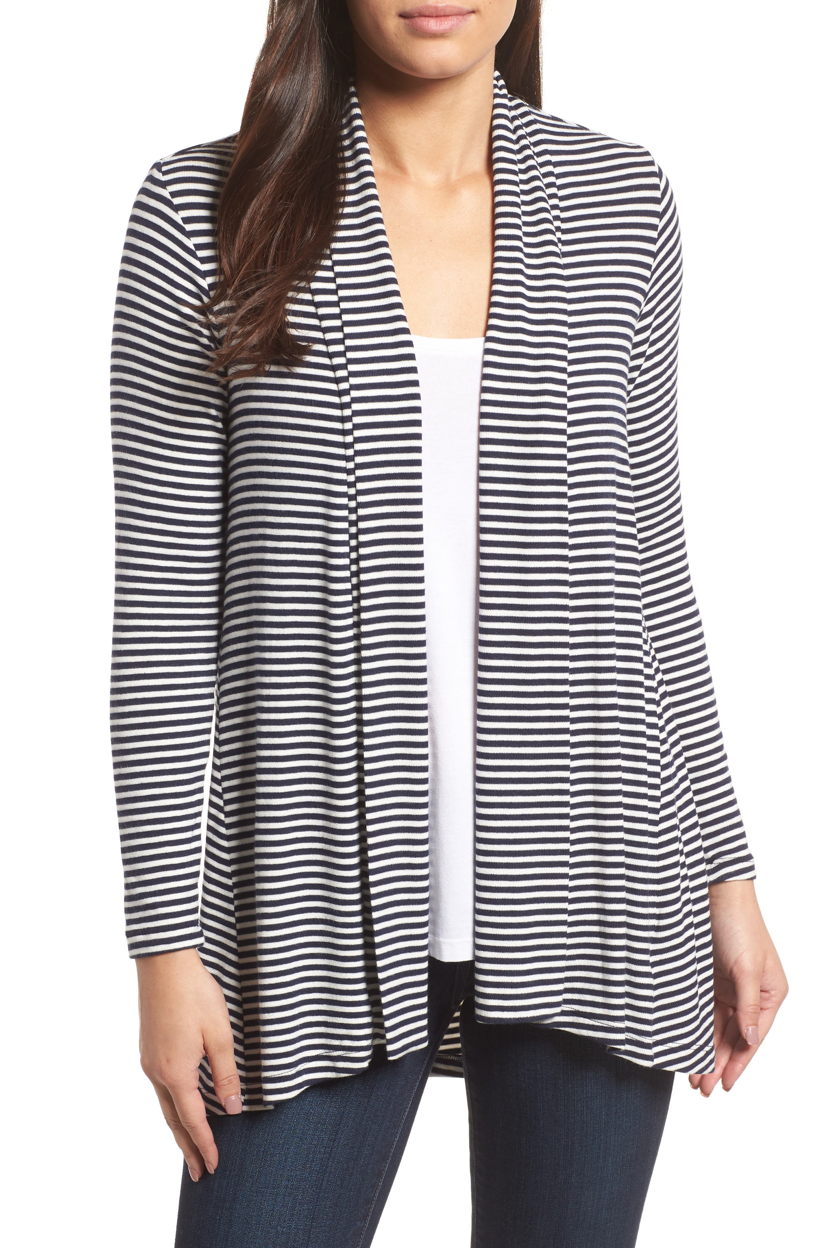 Bobeau High/low Jersey Cardigan, Blue