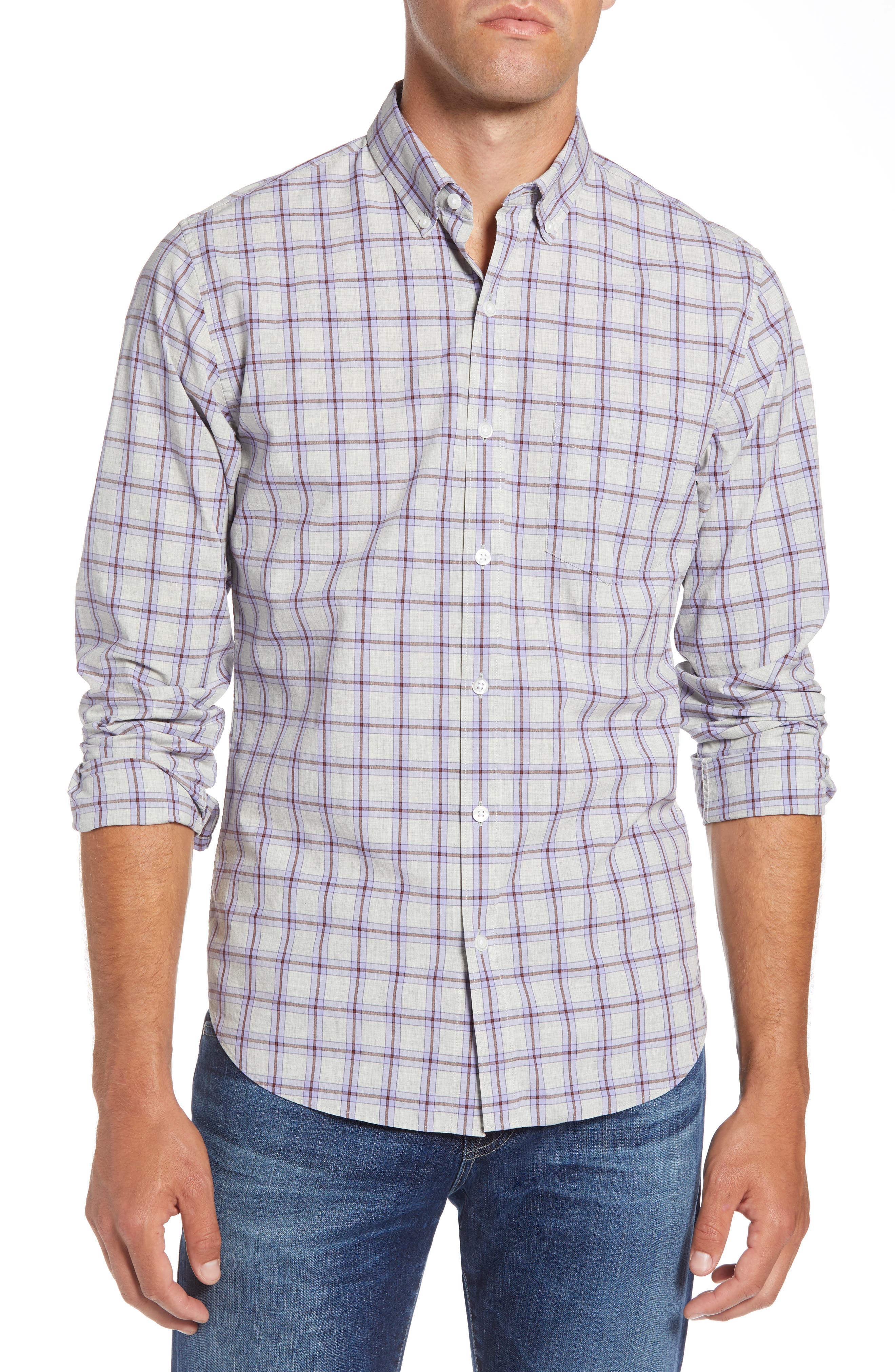 Bonobos Slim Fit Washed Check Sport Shirt Grey