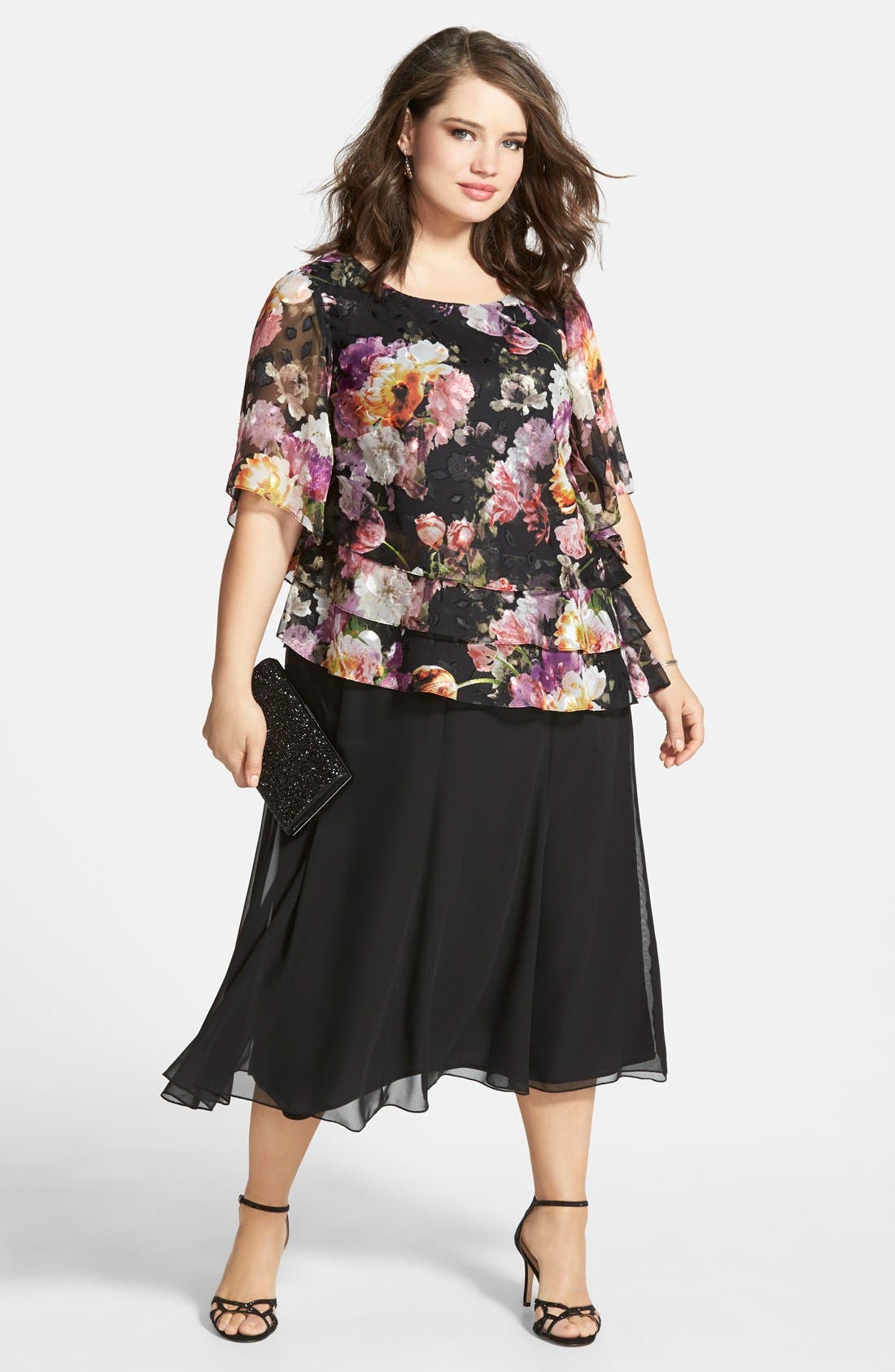 Alex Evenings Floral Chiffon Blouse & Skirt (Plus Size) Nordstrom