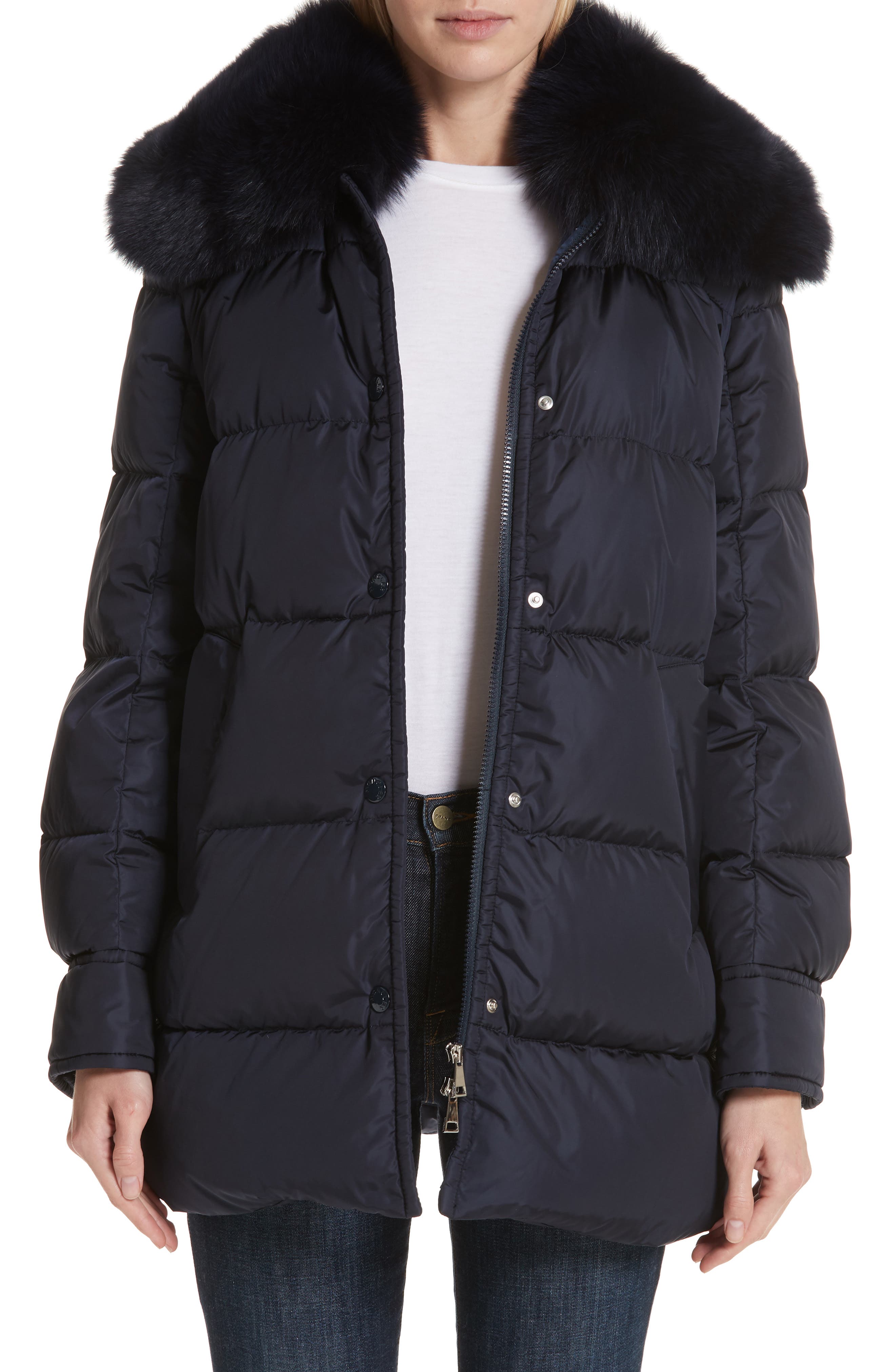 Moncler Mesange Quilted Down Coat With Removable Genuine Fox Fur Collar