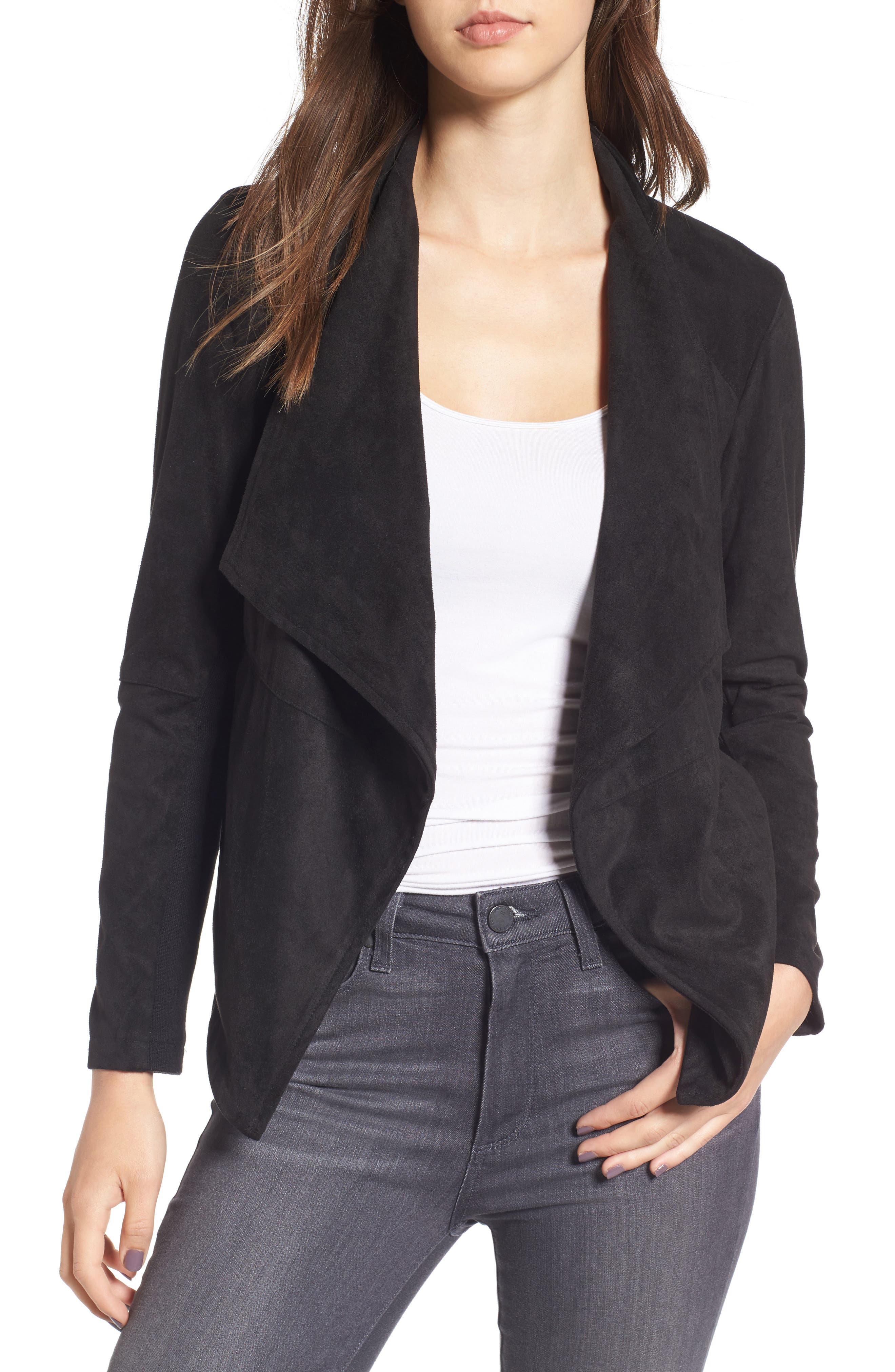 black suede drape jacket