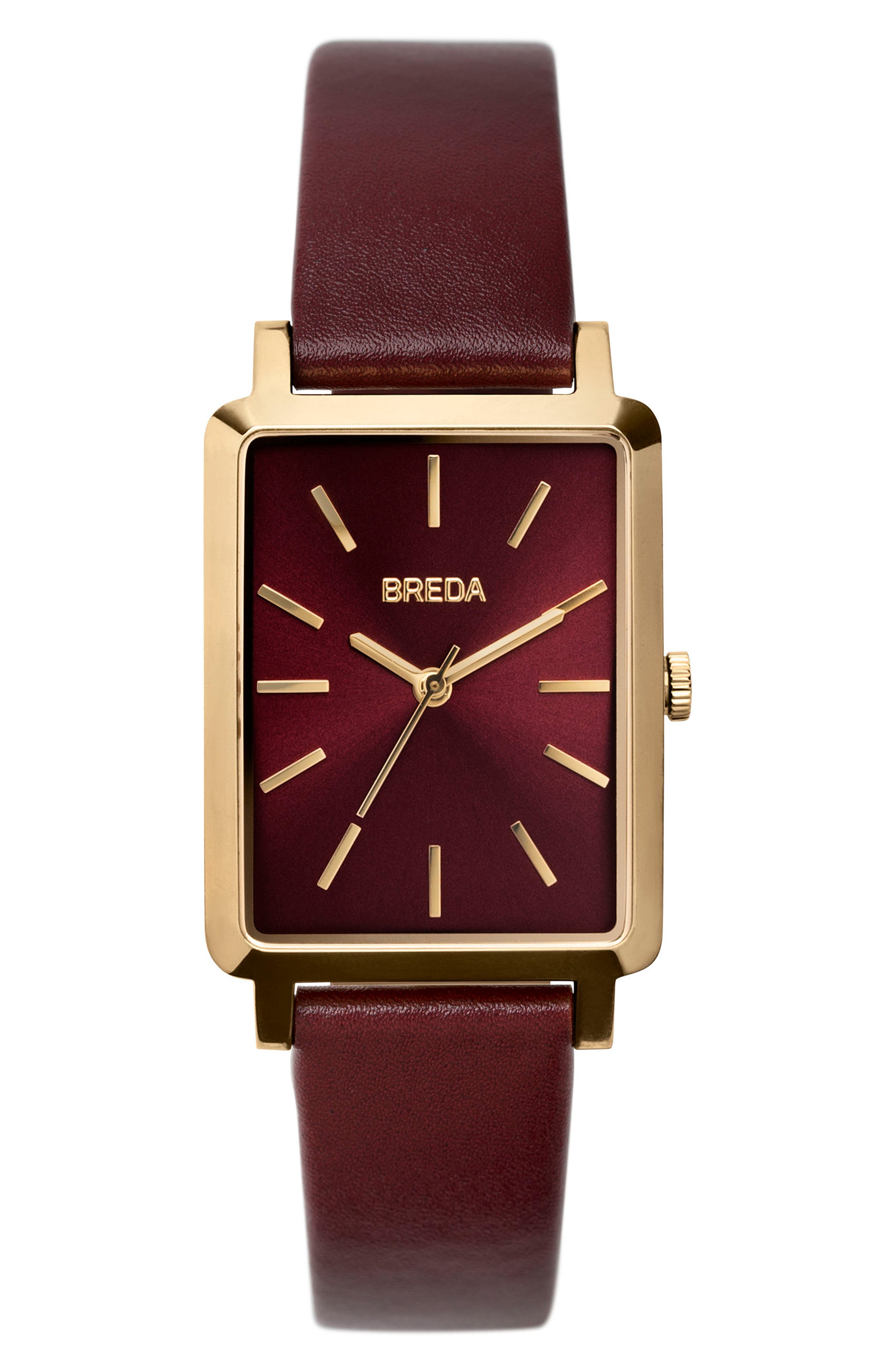 Breda Baer Rectangular Leather Strap Watch, 2m
