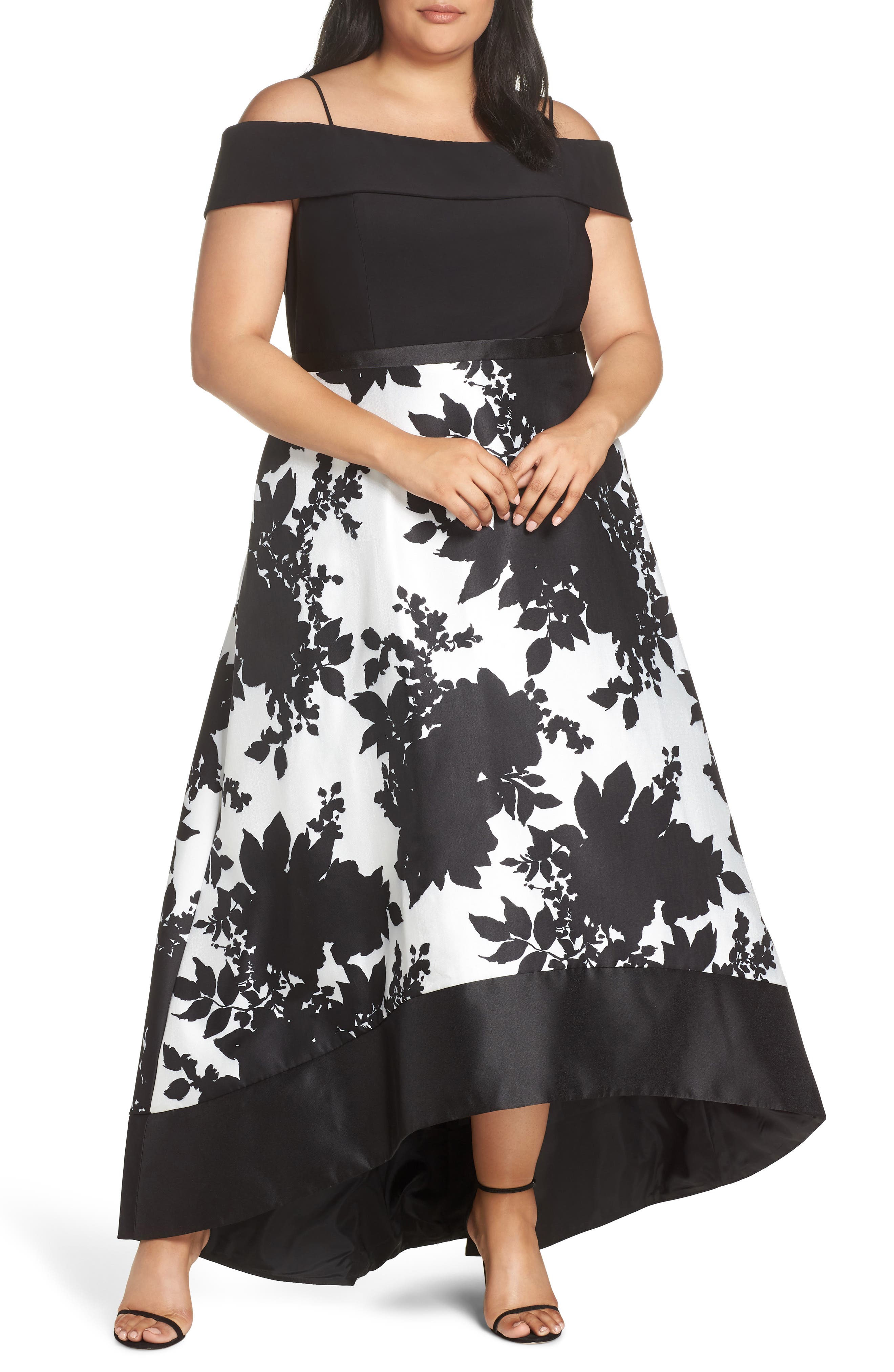 Plus Size Morgan & Co. Off The Shoulder Bodice High/low Hem Ballgown, Black