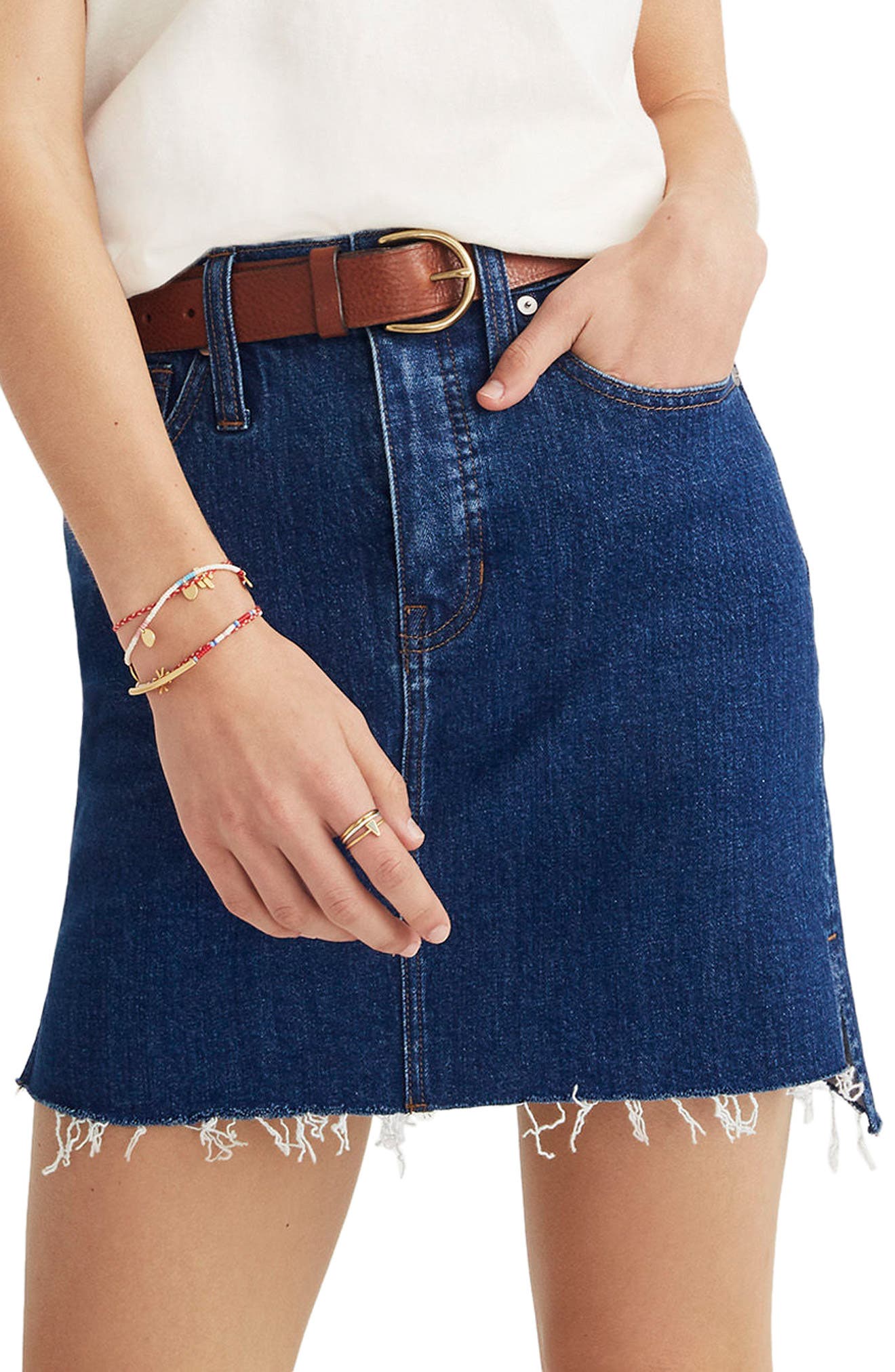 Madewell Straight Step Hem Stretch Denim Skirt, Blue
