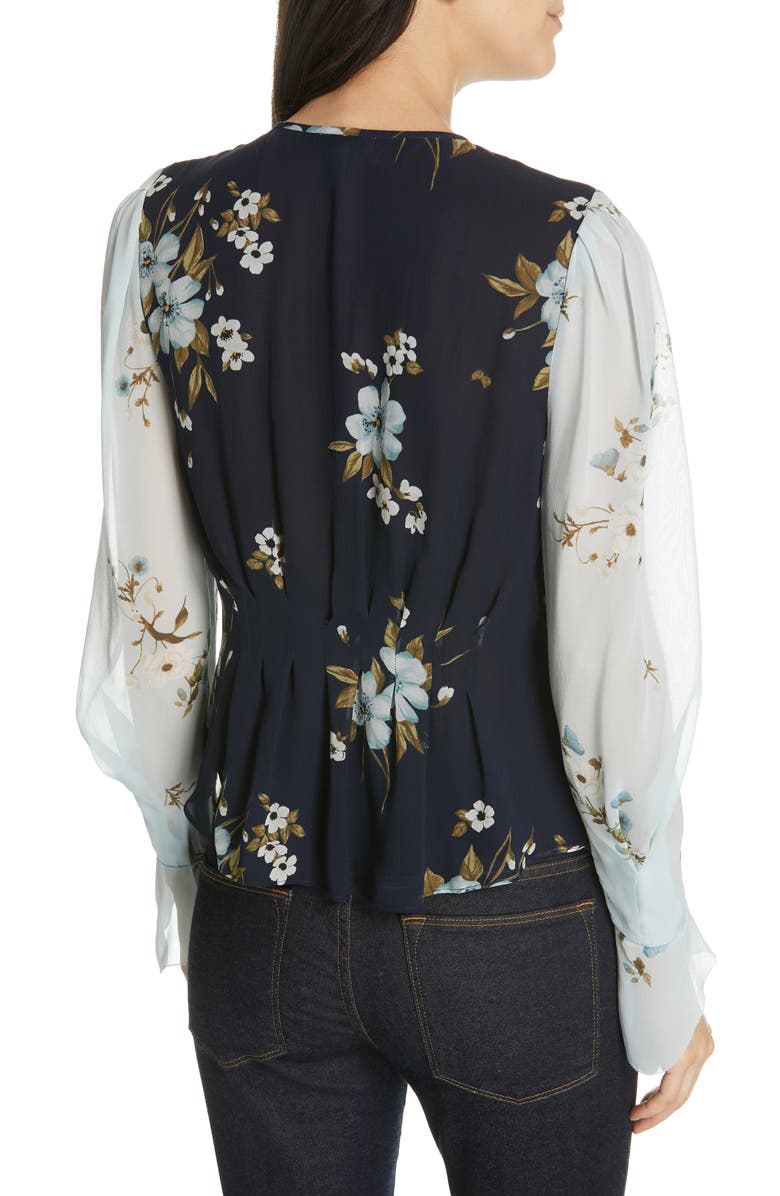 Shop Joie Abboid Floral Silk Blouse In Celadon midnight