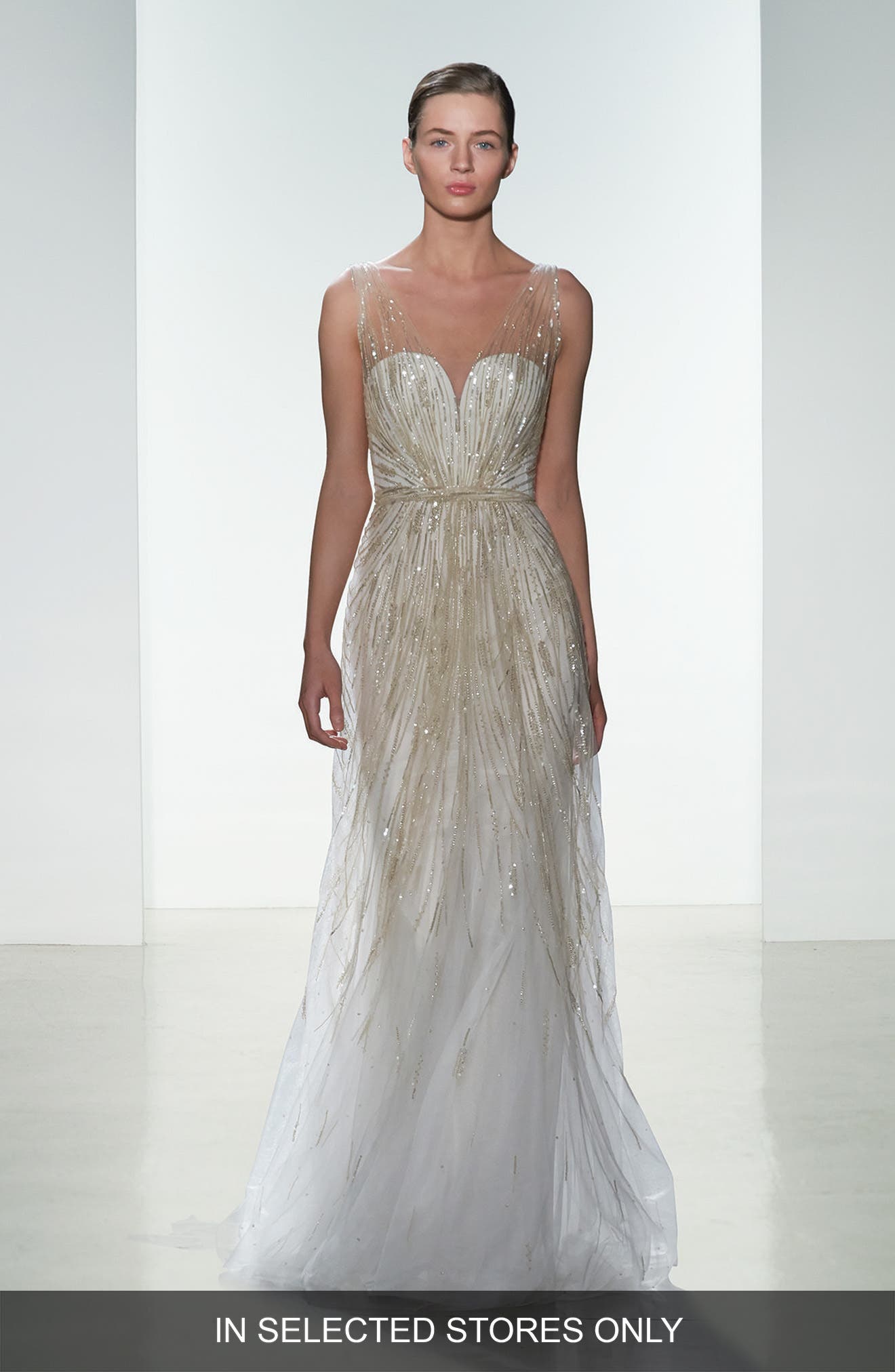 Amsale Talia Hand Beaded Low V-Neck Gown