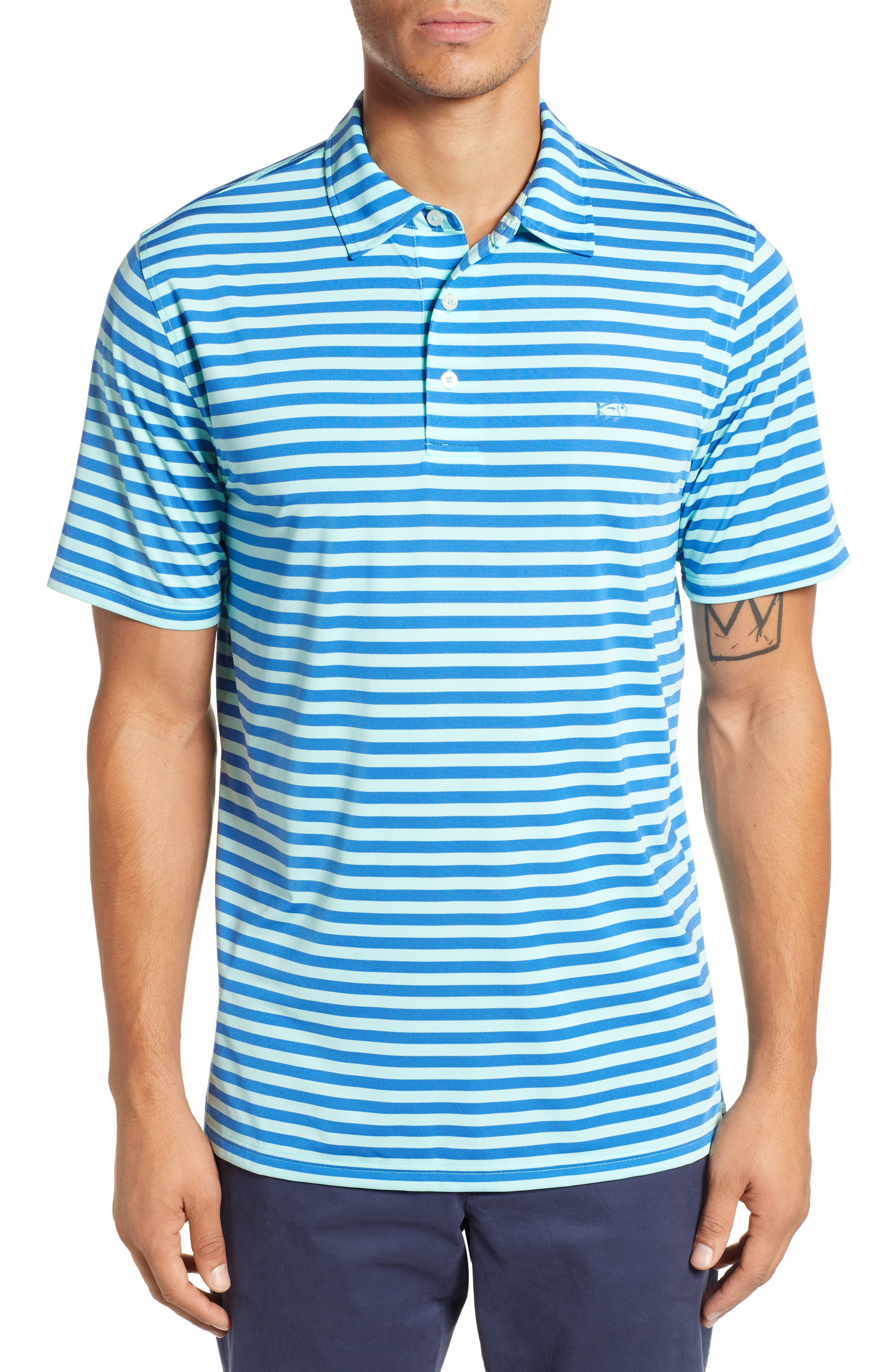 Southern Tide Hangout Stripe Performance Polo, Green
