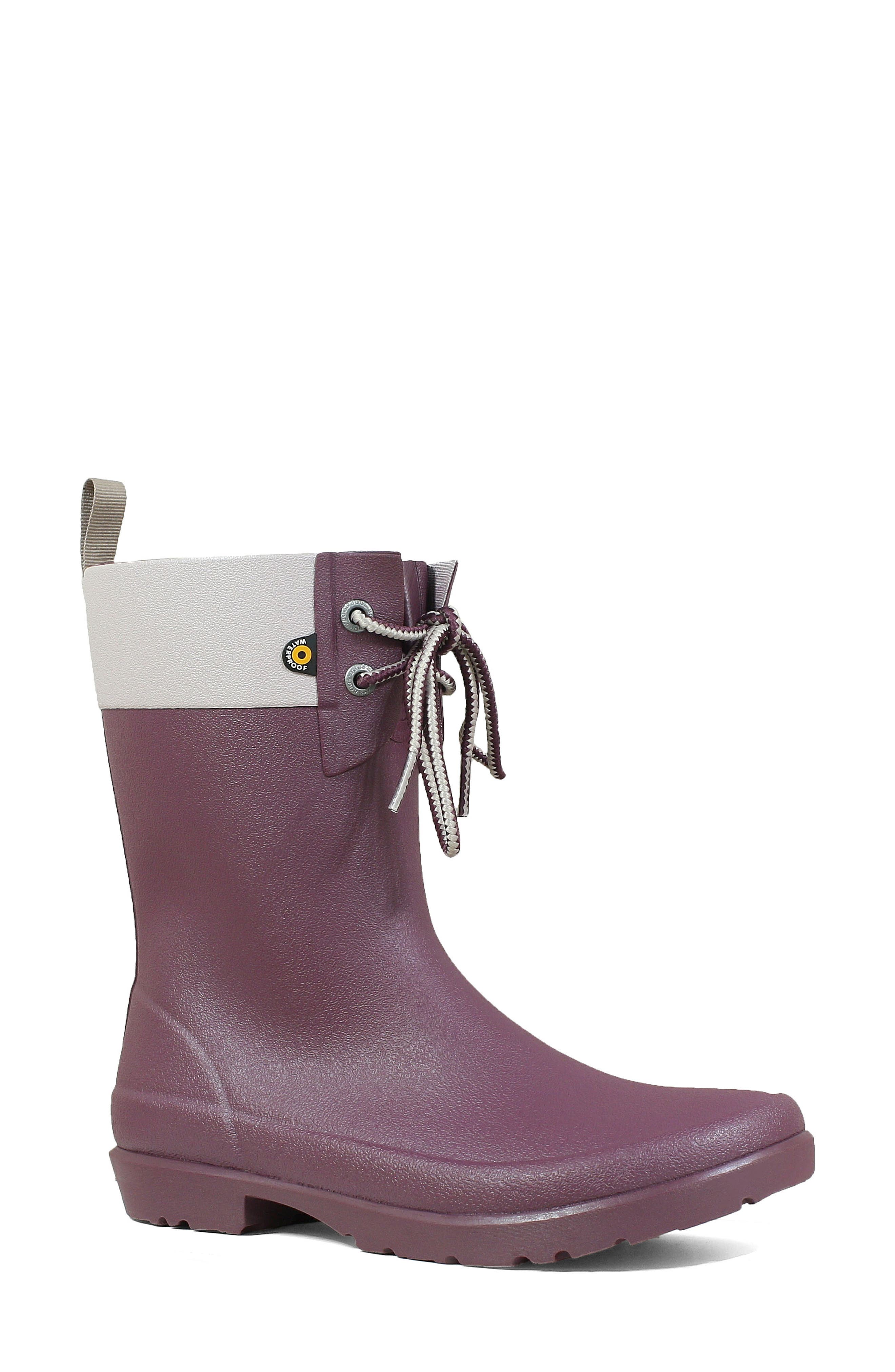 Bogs Floral Lace-Up Waterproof Rain Boot, Purple